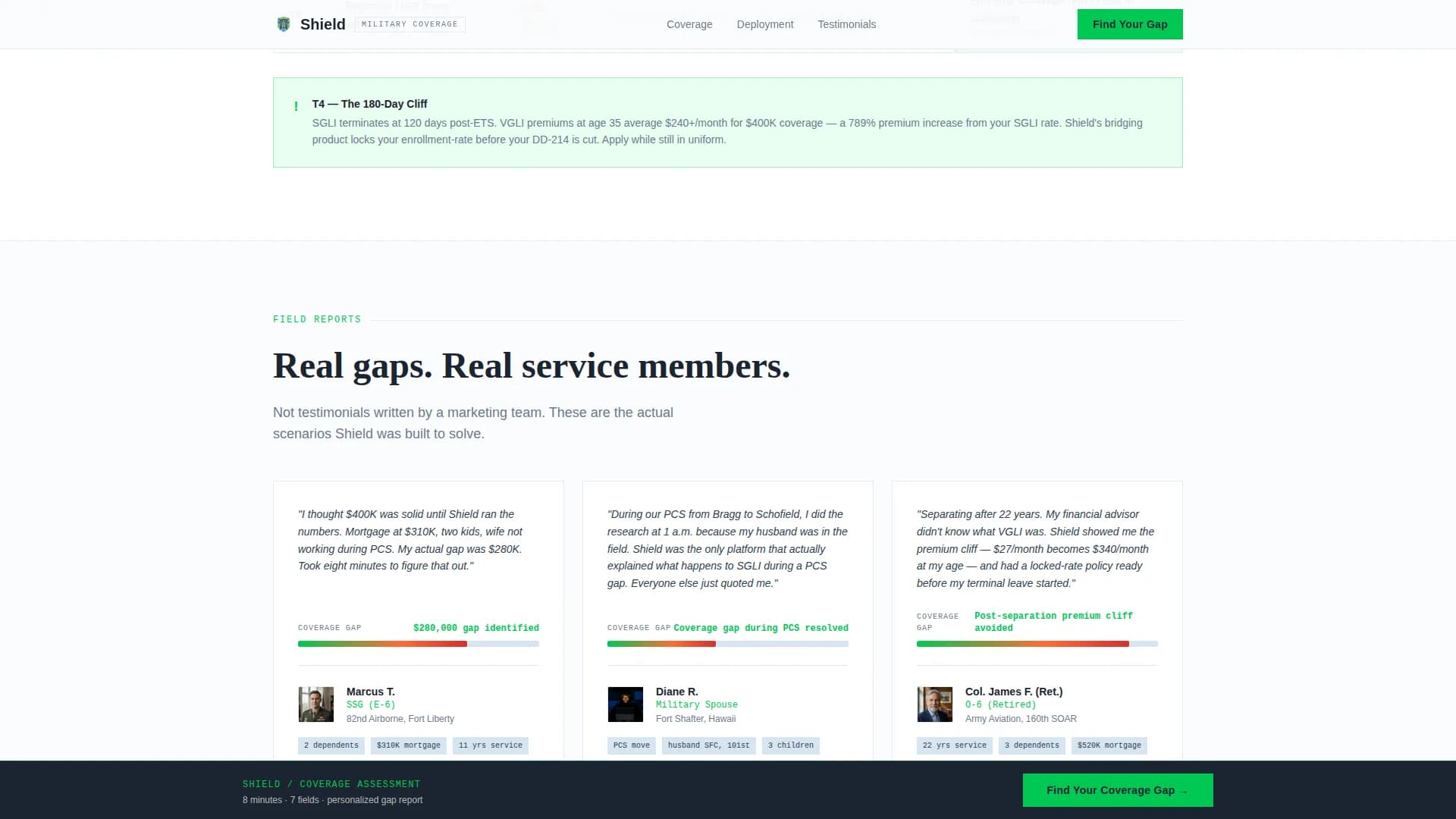 Military Service Member Insurance Pricing & Packages Website Template