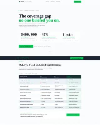 Military Service Member Insurance Pricing & Packages Website Template