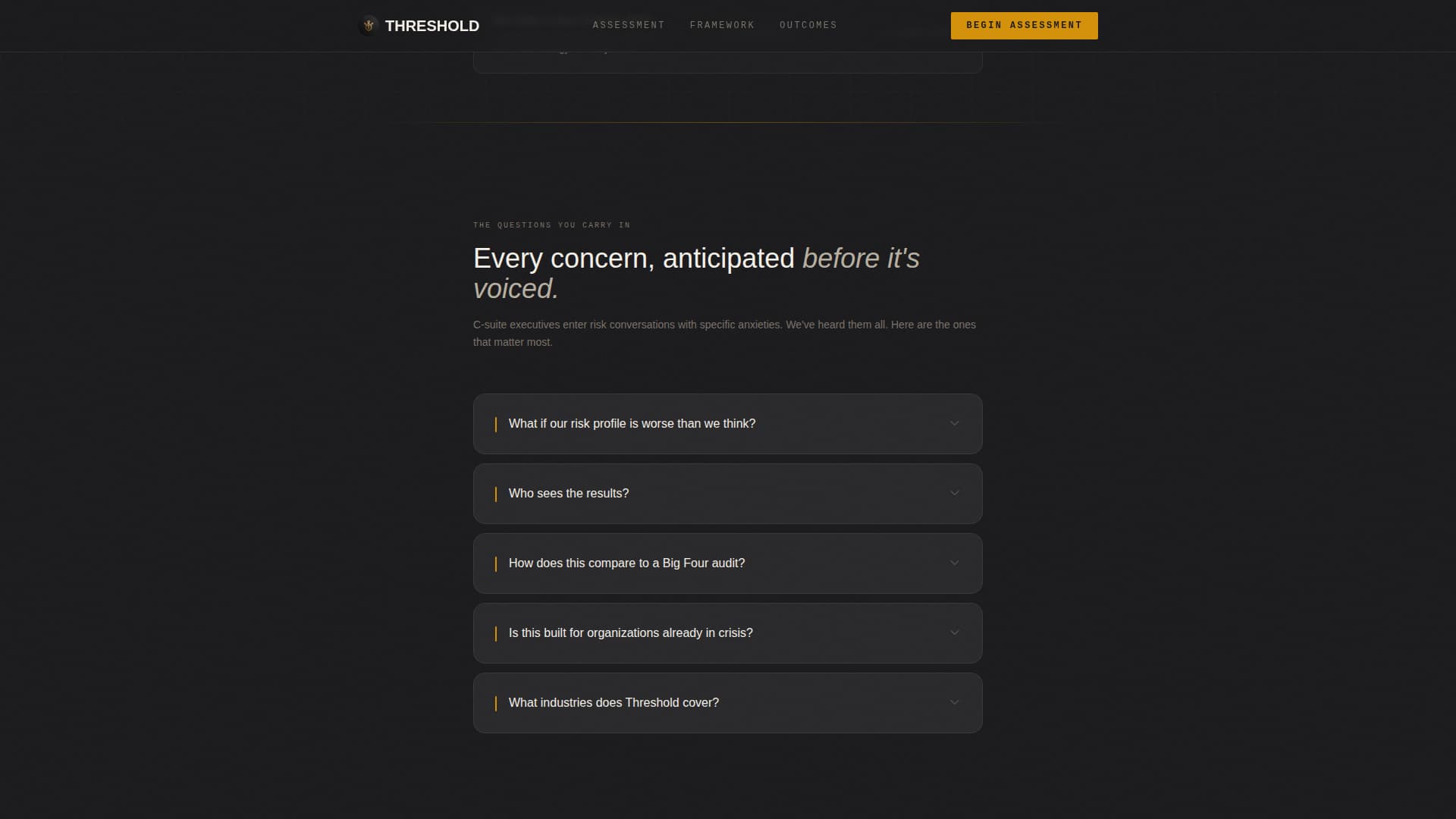 Threshold - Executive Riskassessment Landing Page Template