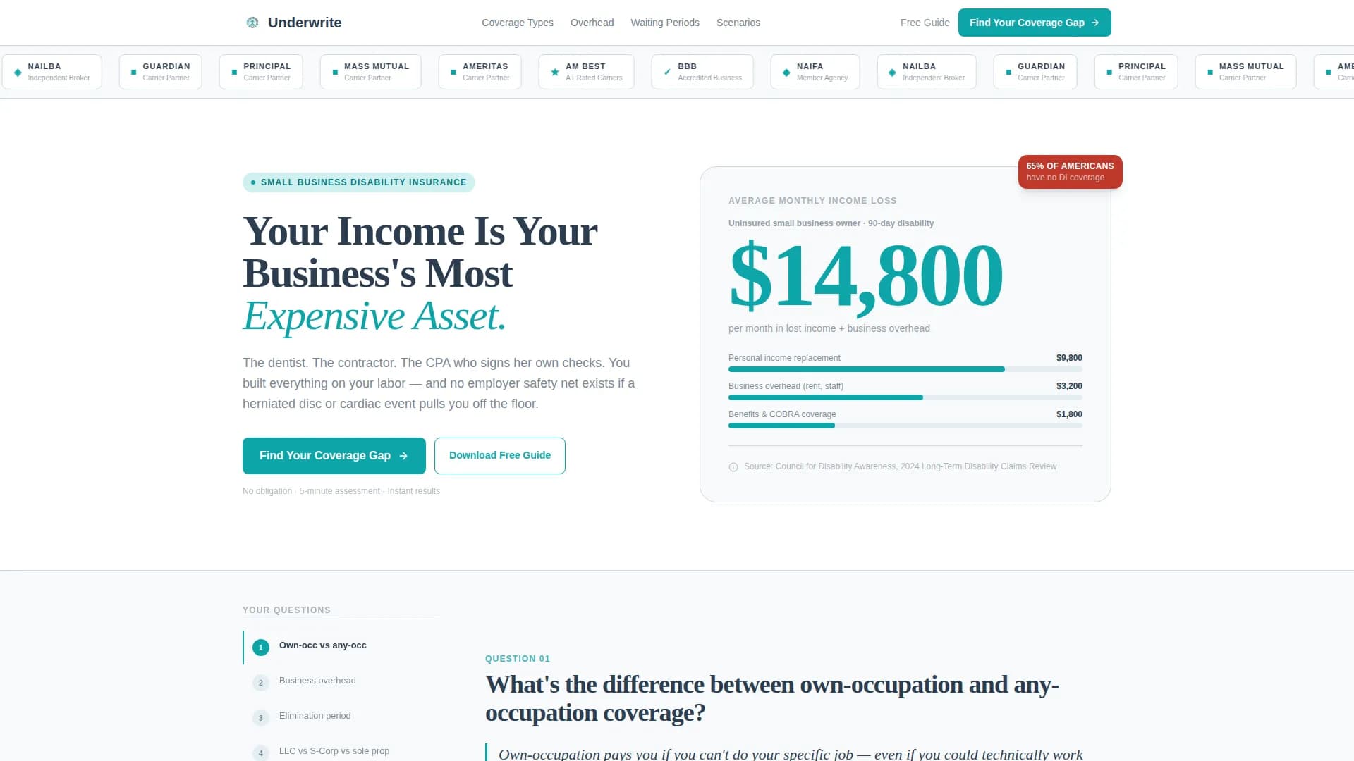 Advanced Small Business Owner Insurance FAQ & Common Questions Website Template