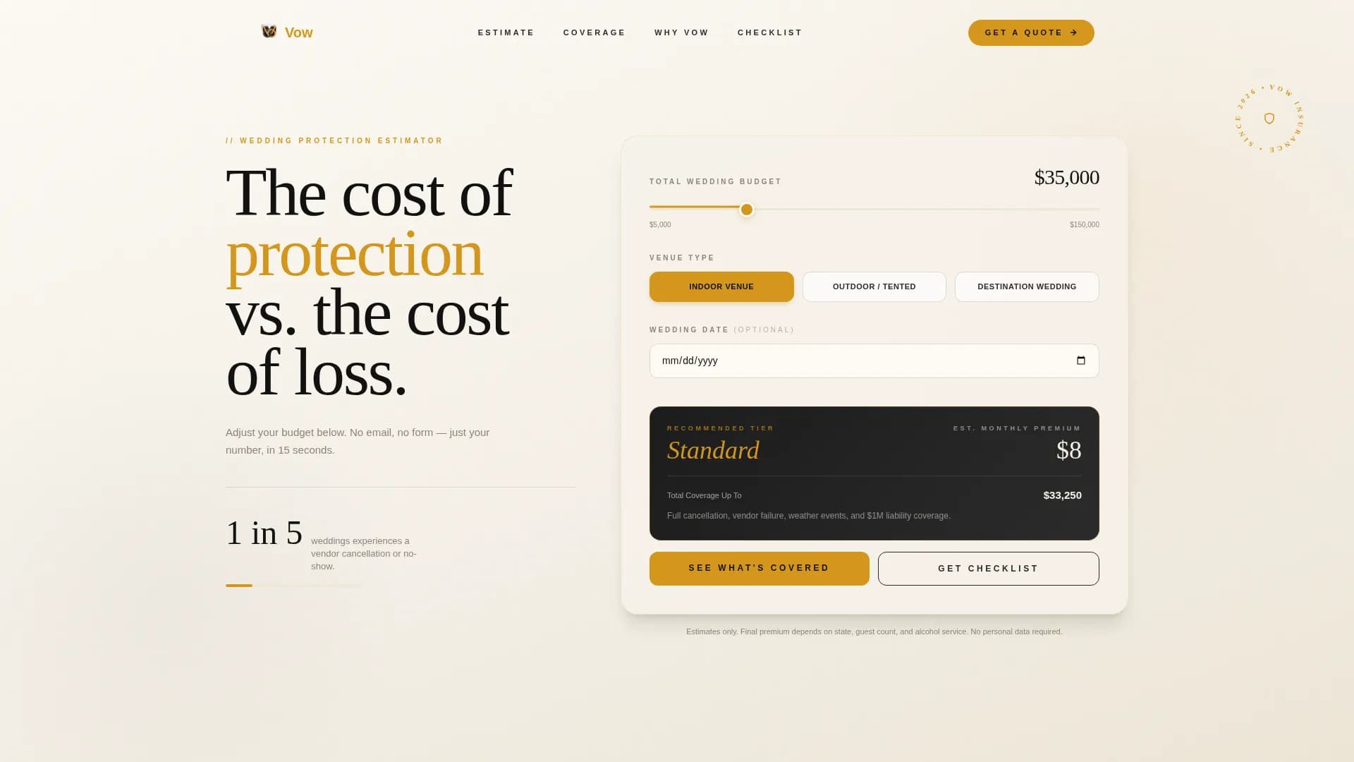 Vow — Ultimate Wedding Insurance Landing Page Template