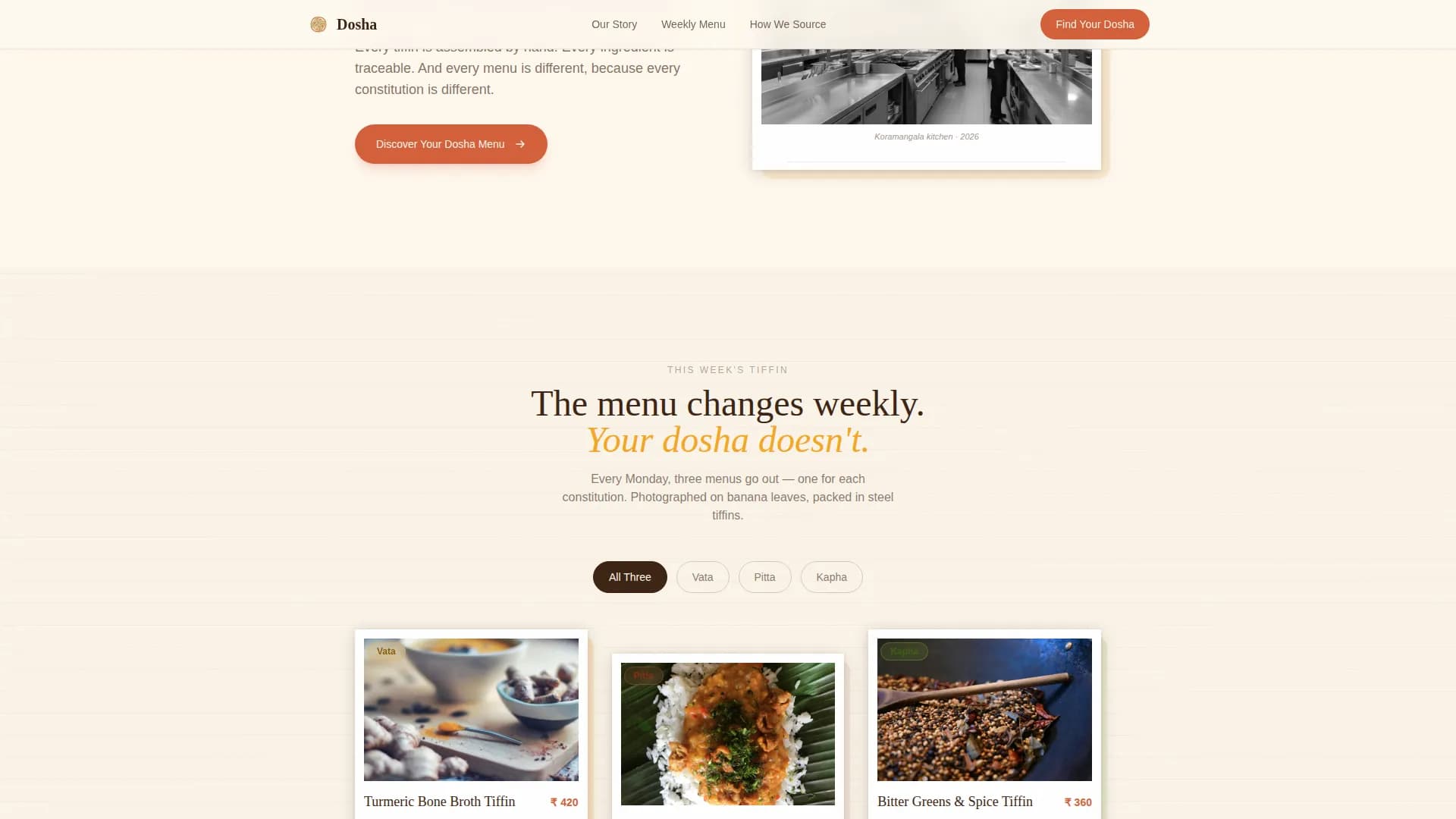 Dosha - Ayurvedic Meal Delivery Landing Page Template