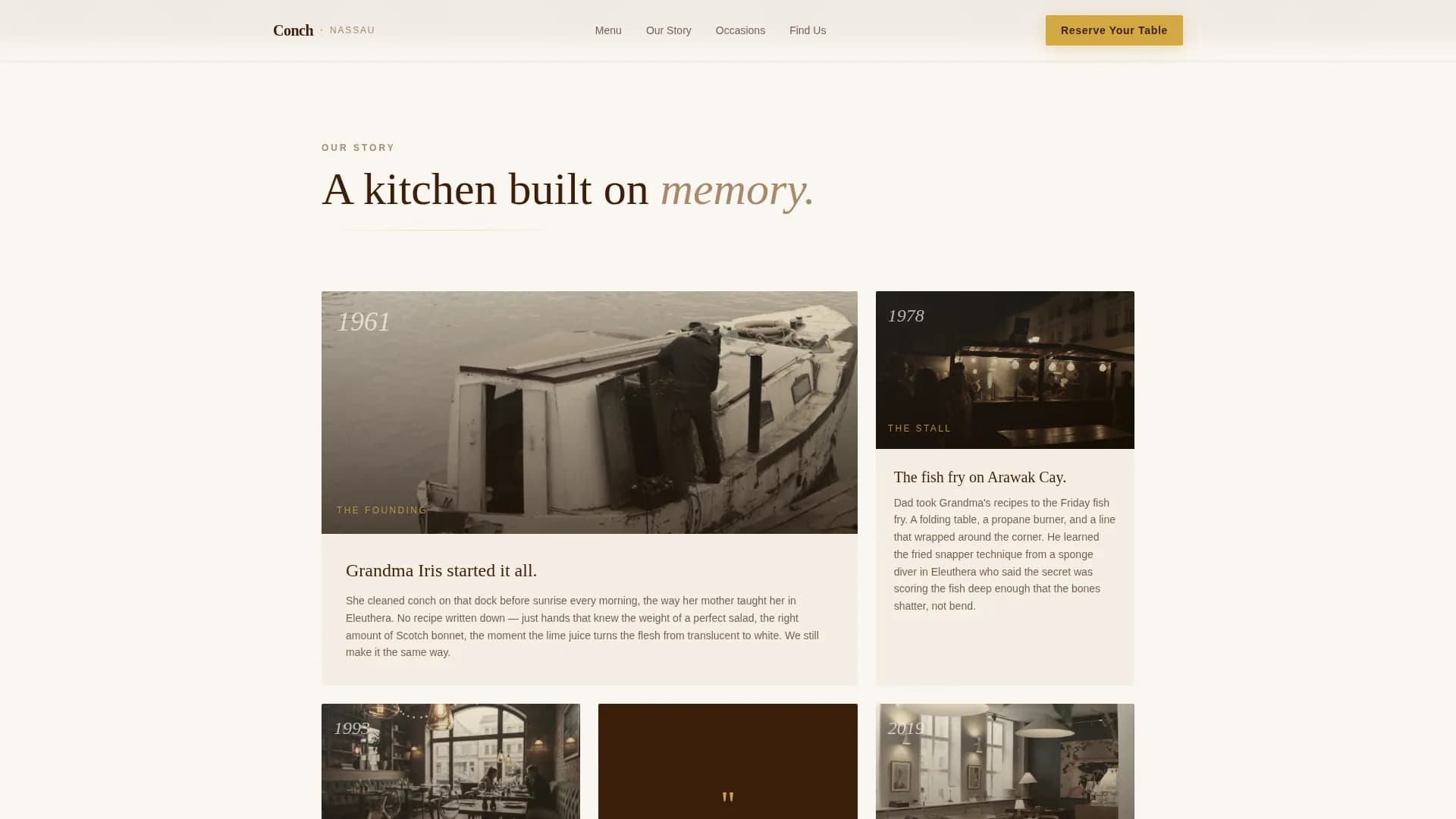 Conch — Premium Bahamian Restaurant Landing Page Template