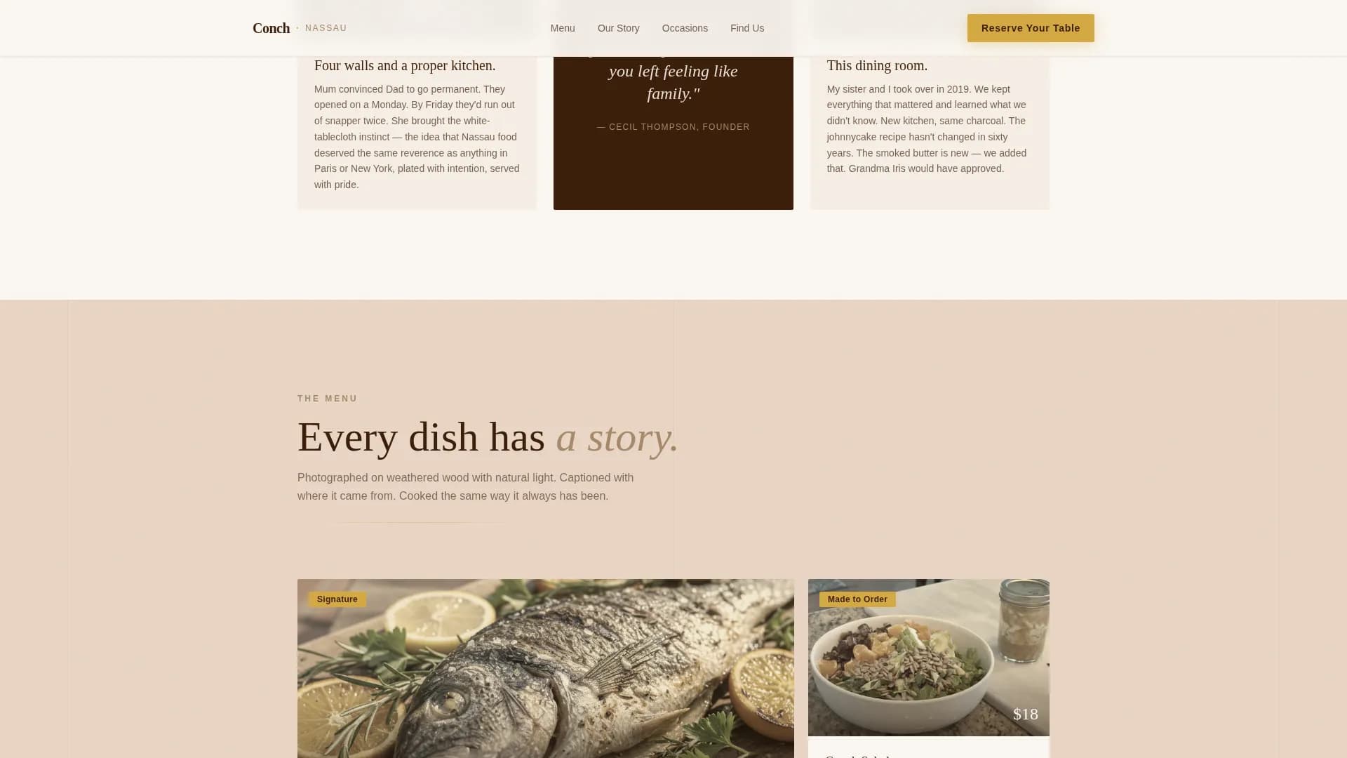 Conch — Premium Bahamian Restaurant Landing Page Template