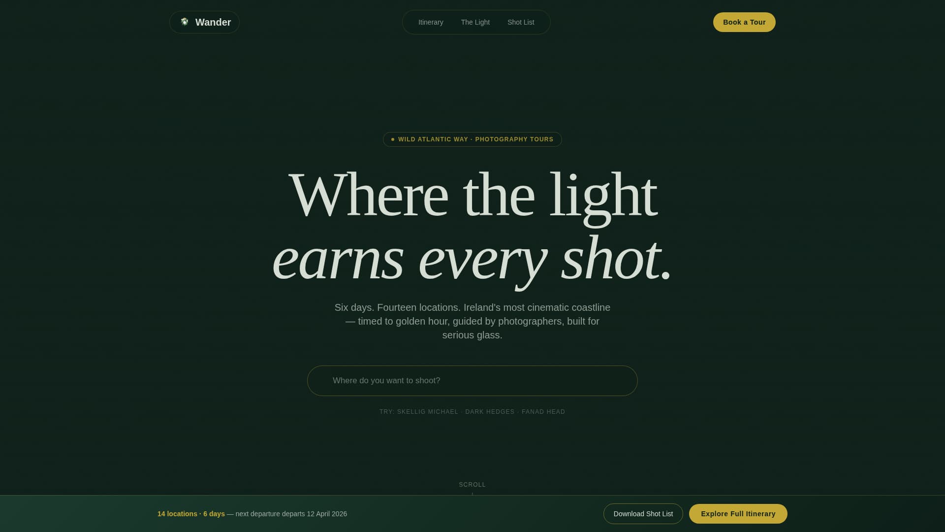 Wander - Immersive Photography Landing Page Template