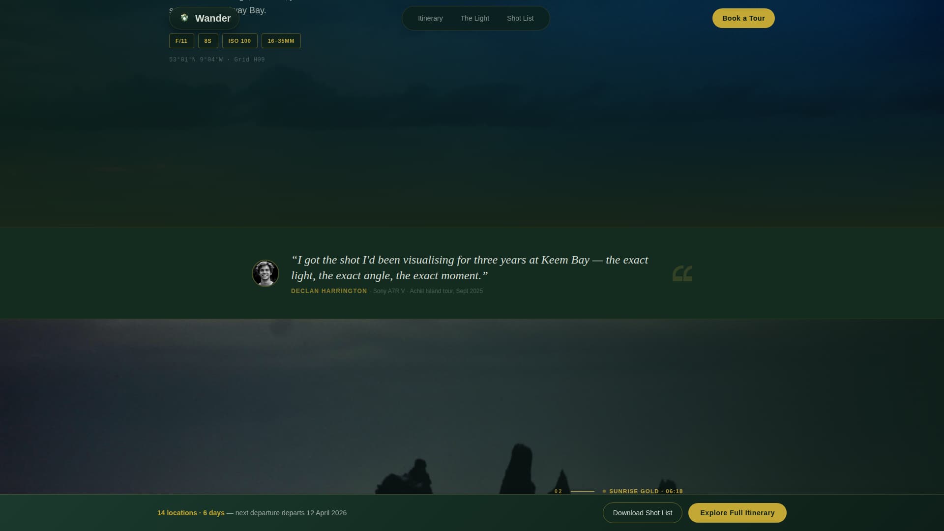 Wander - Immersive Photography Landing Page Template