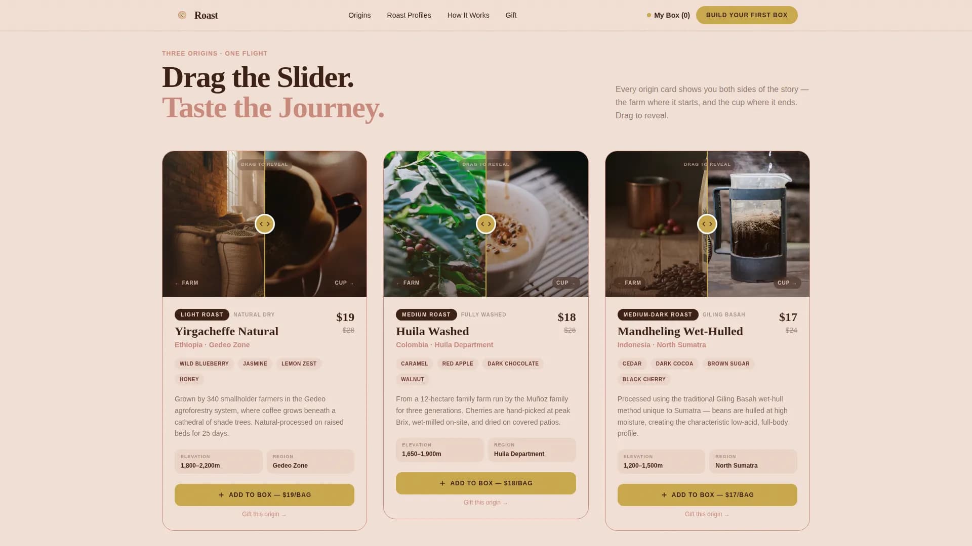 Coffee Roaster & Specialty Coffee Pricing Website Template