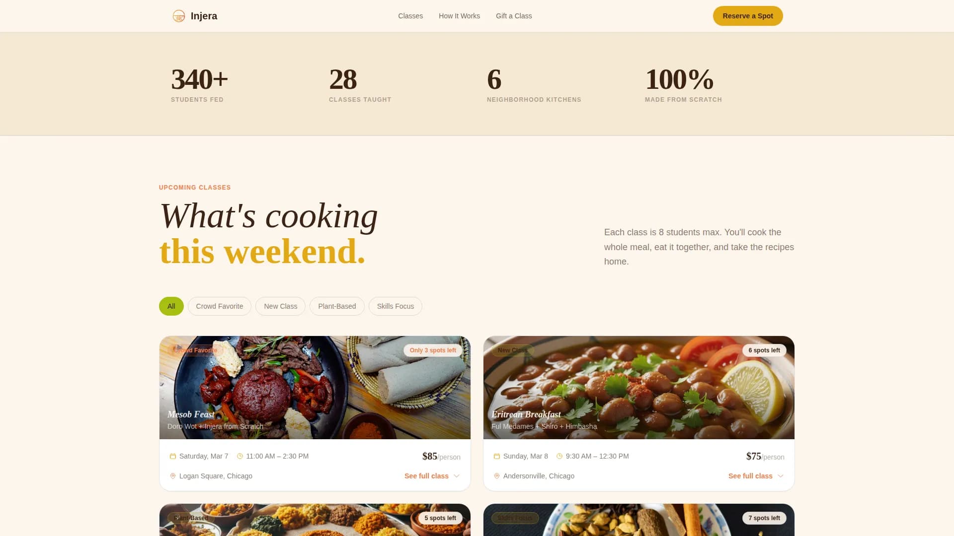 Injera — Ethiopian Cooking Class Landing Page Template