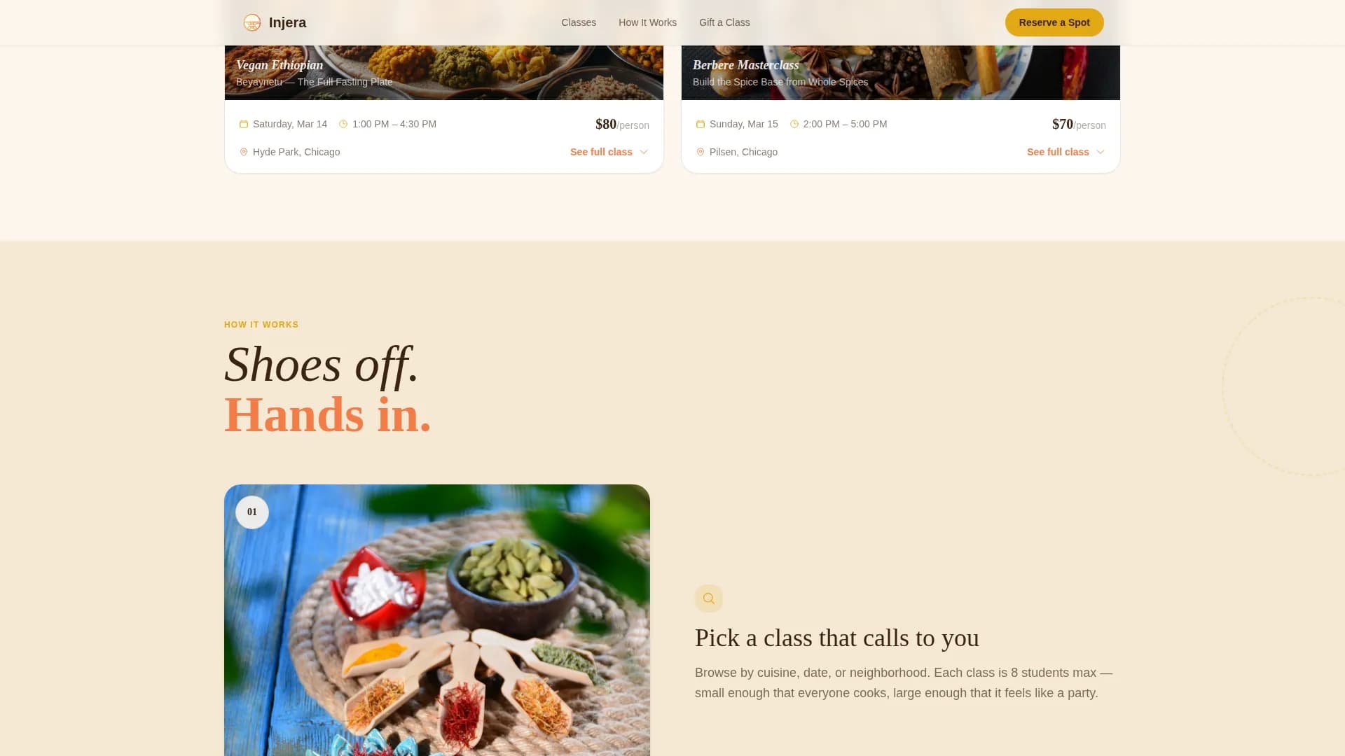 Injera — Ethiopian Cooking Class Landing Page Template