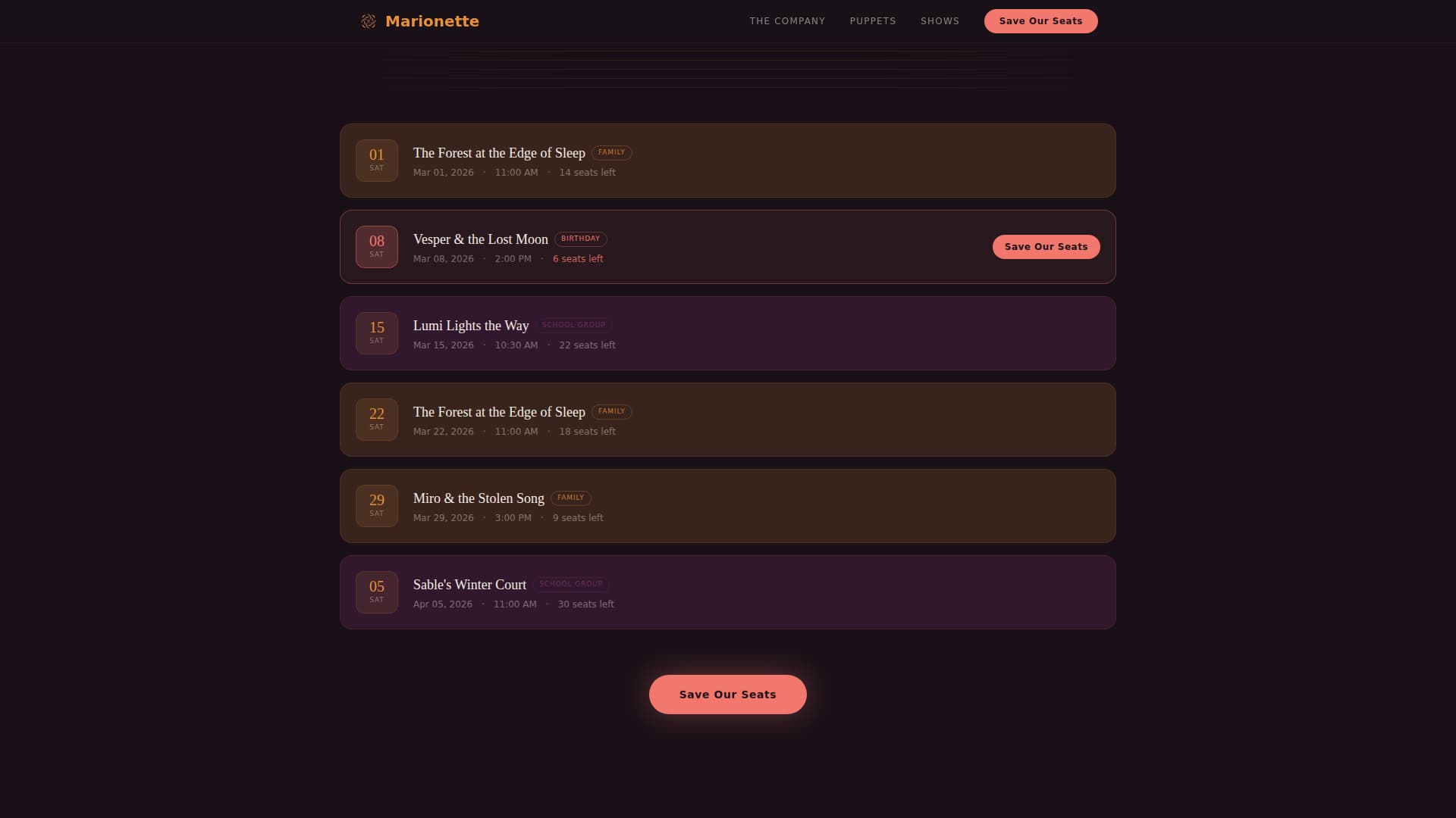 Theater & Performing Arts Booking Website Template