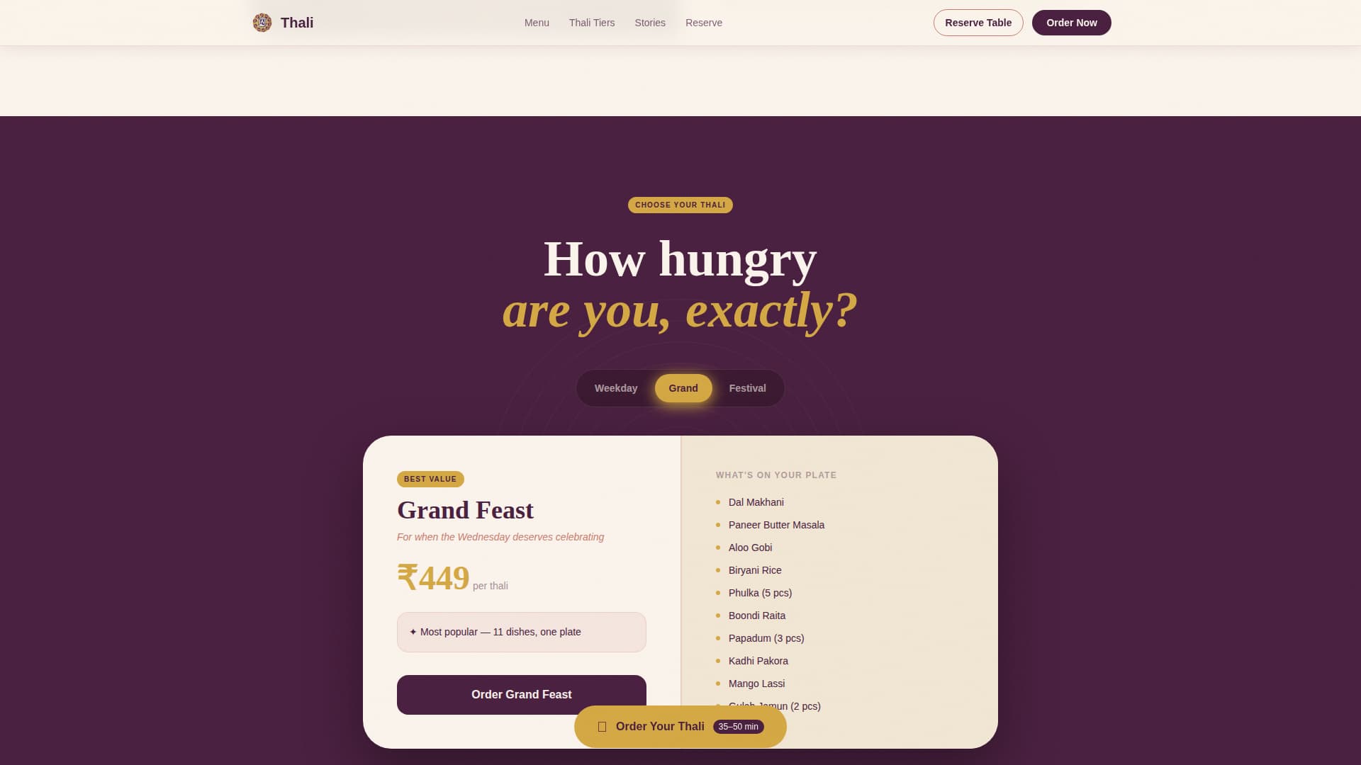 Indian Street Food & Regional Cuisine Booking Website Template