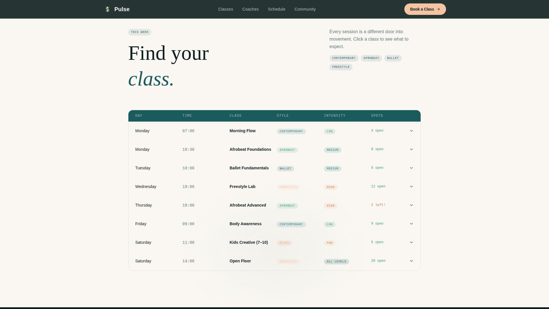 Dance Fitness Booking Website Template