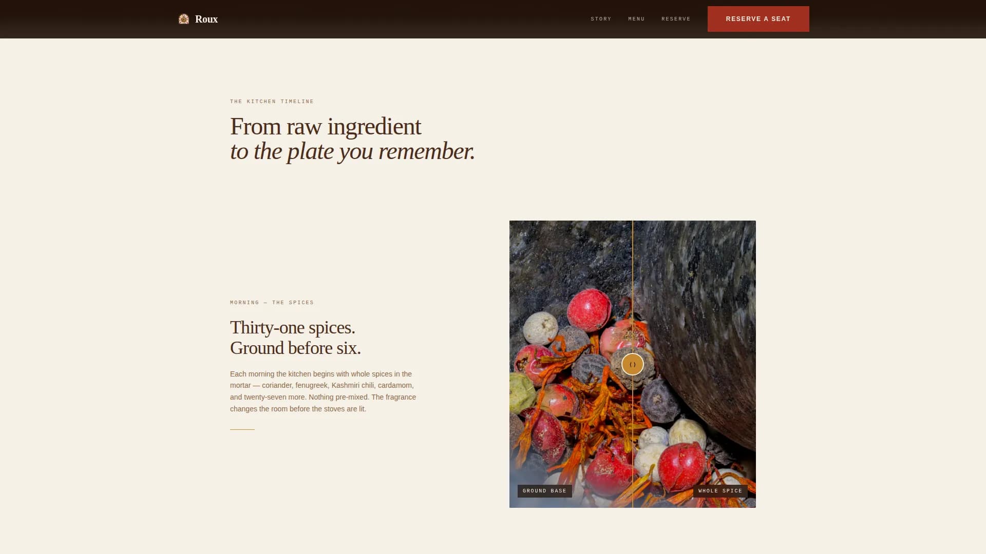 Roux — Artisanal Curry Restaurant Landing Page Template