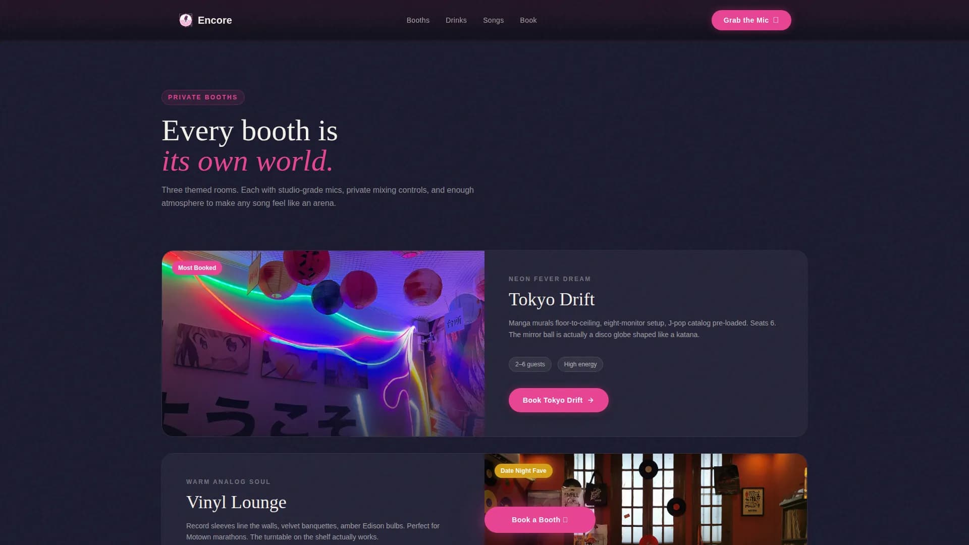 Karaoke Bar Neon Experience & Booking Website Template