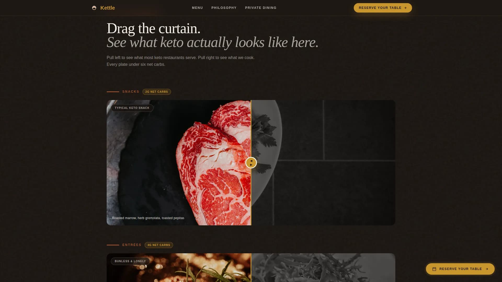 Kettle - Agrarian Keto Restaurant Landing Page Template