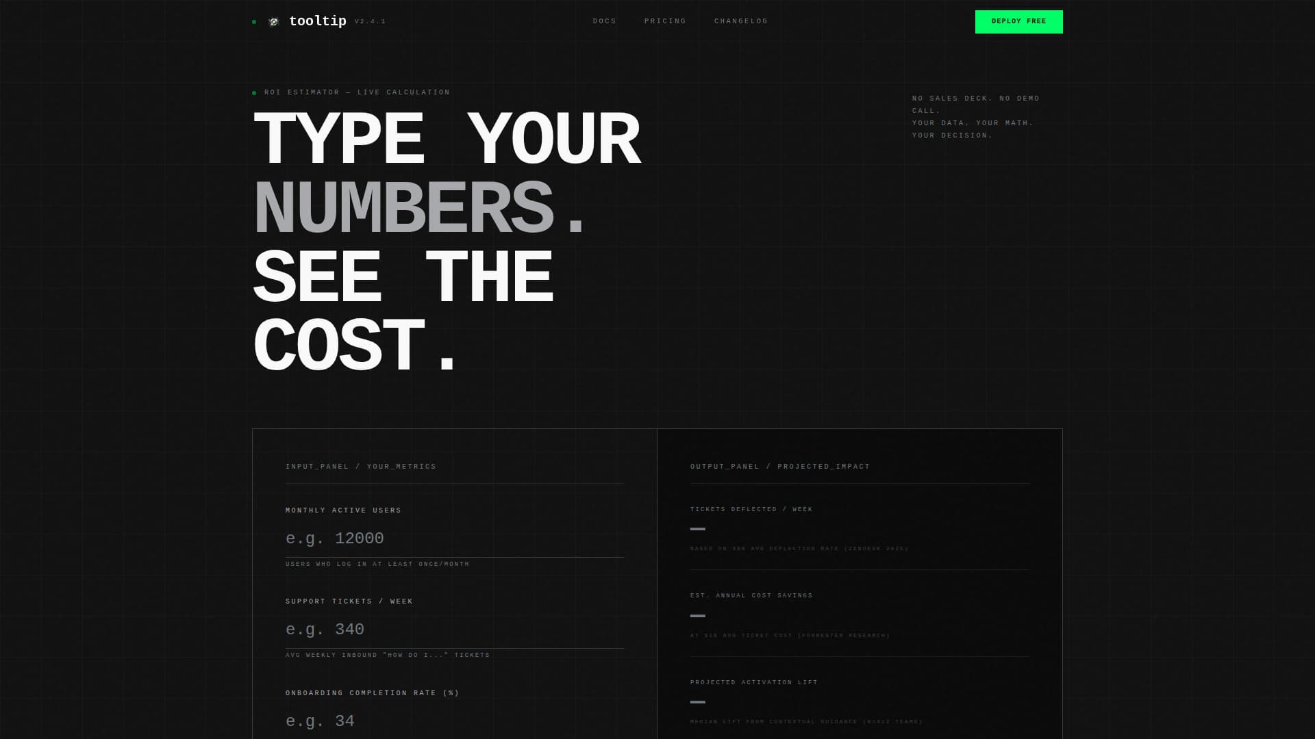Onboarding & User Guide Cost Calculator Website Template