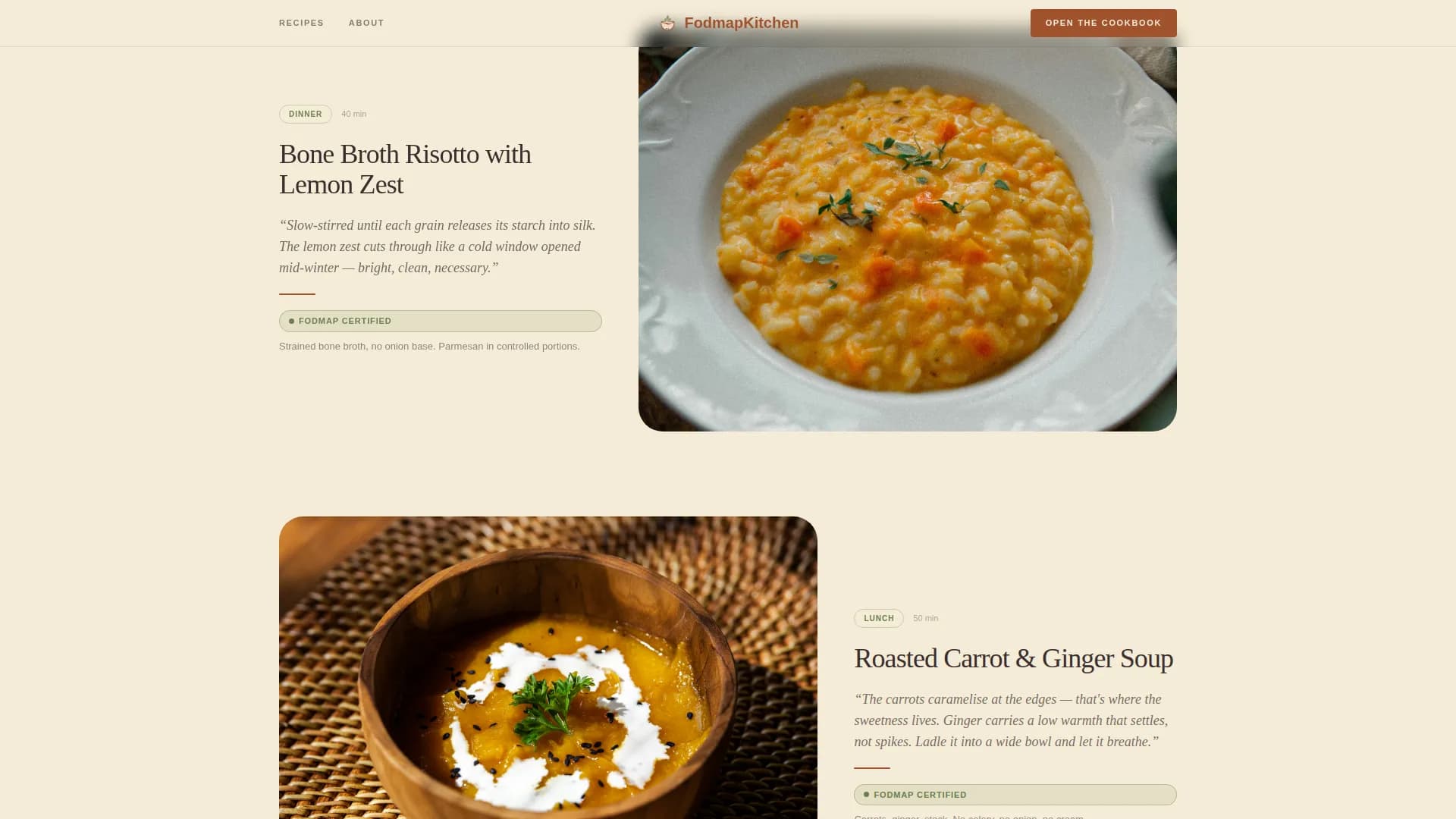 Complete Low-FODMAP Food & Dining Professional Website Template