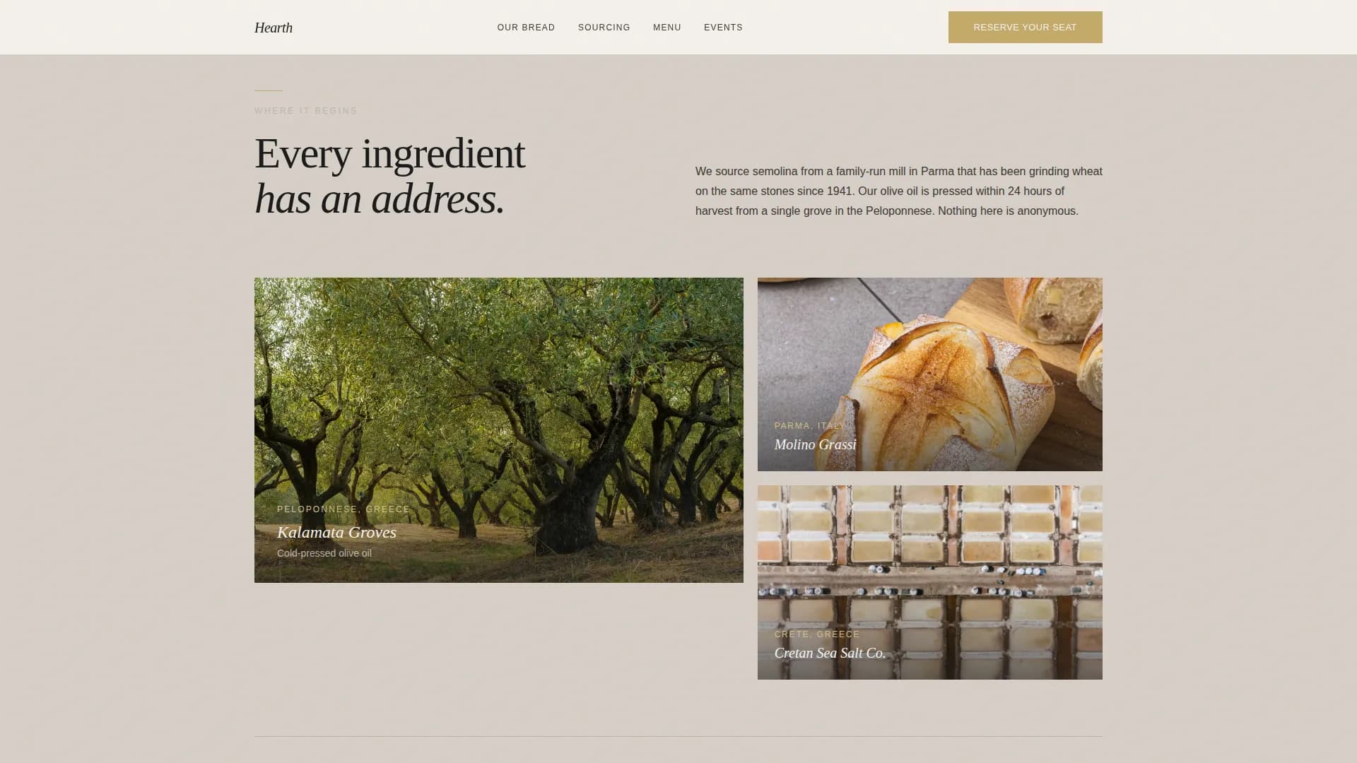 Hearth - Artisan Mediterranean Bakery Landing Page Template
