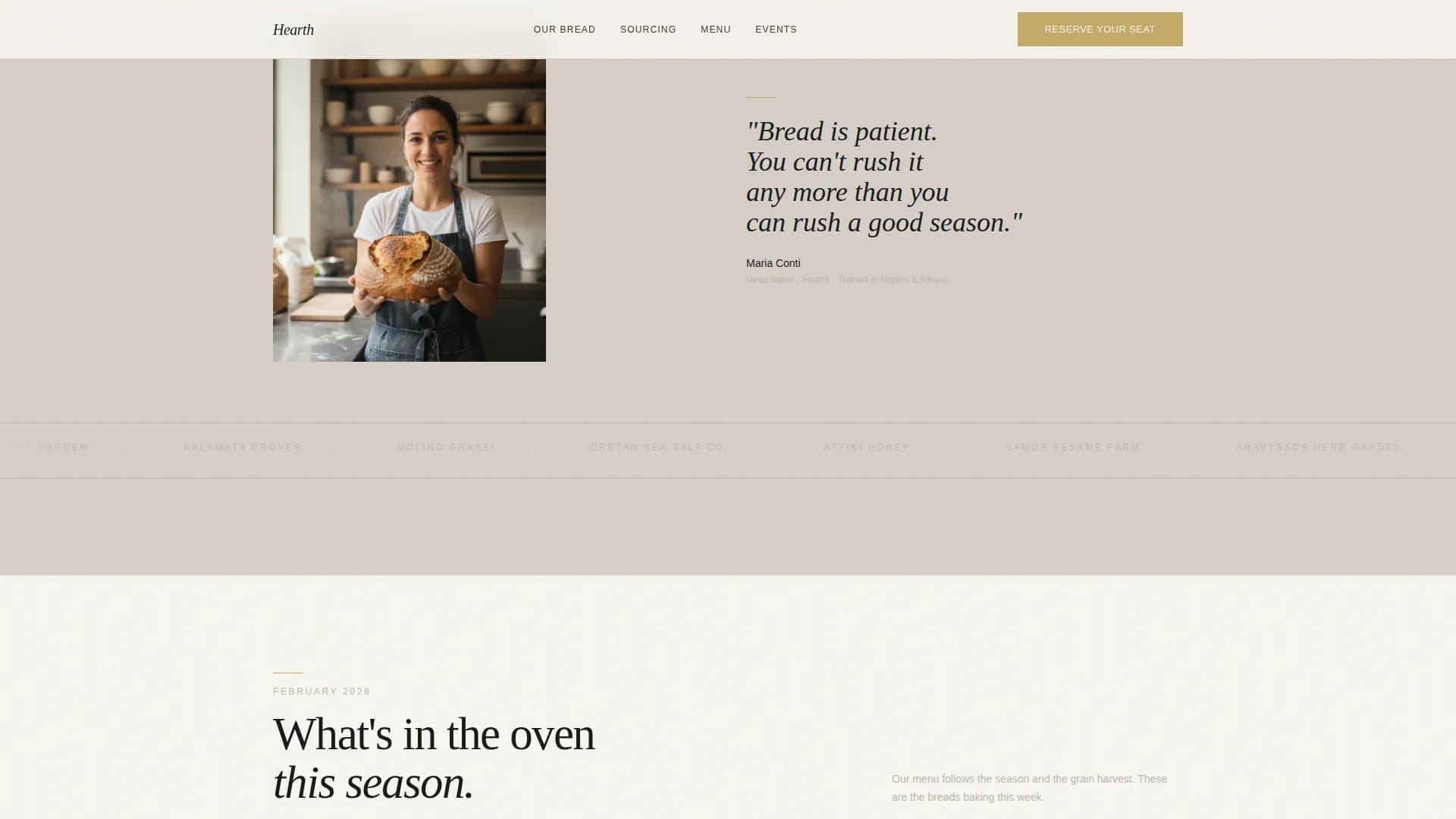 Hearth - Artisan Mediterranean Bakery Landing Page Template