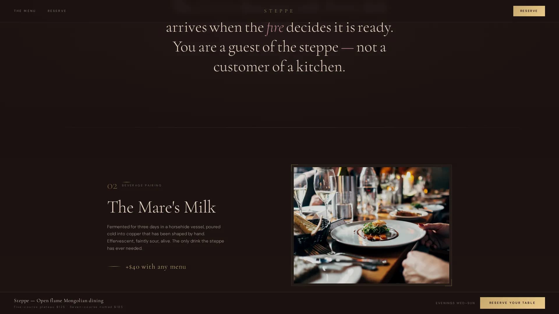 Steppe — Luxury Dining Venue Landing Page Template