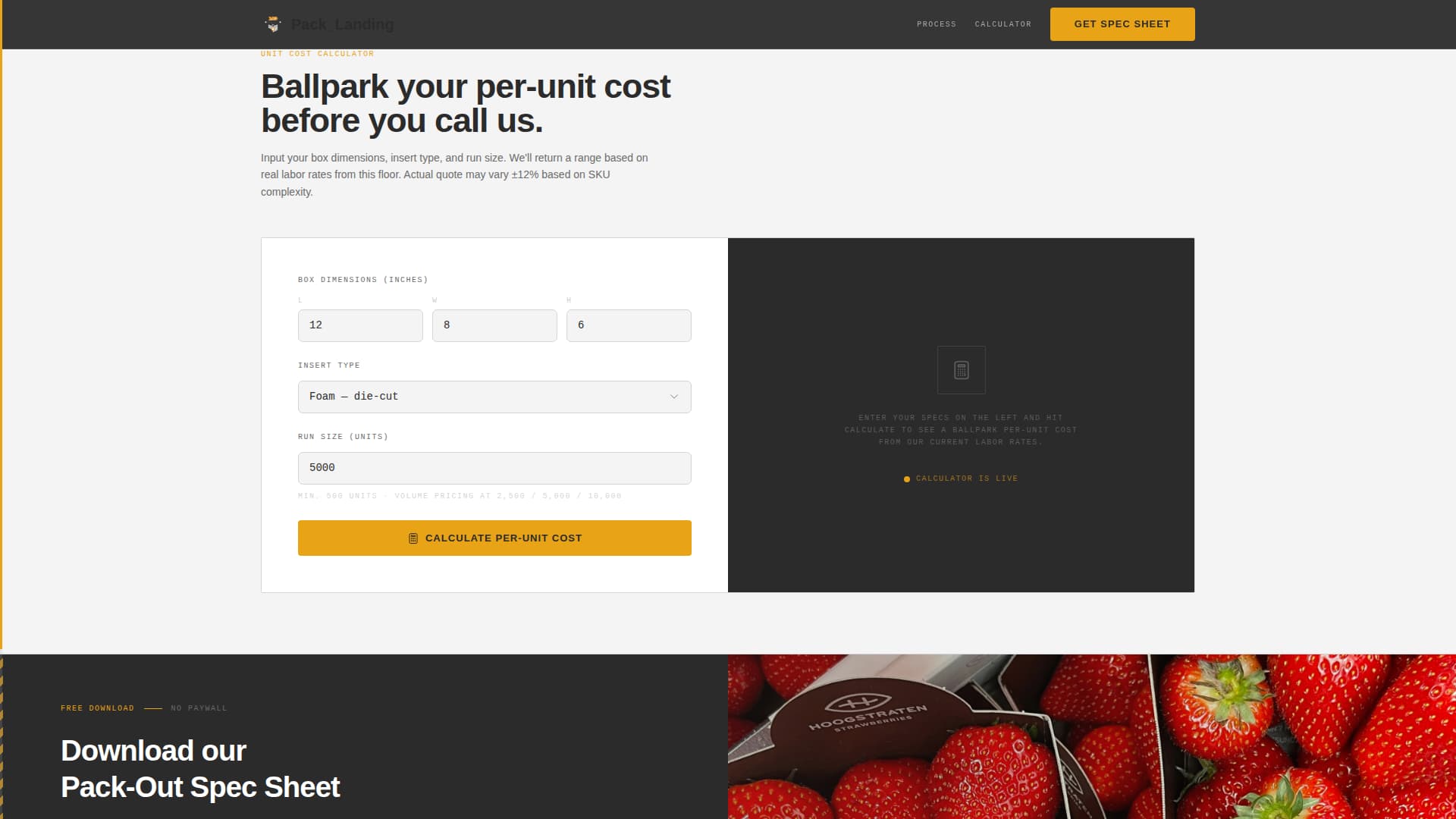 Packaging Manufacturing Cost Calculator Website Template