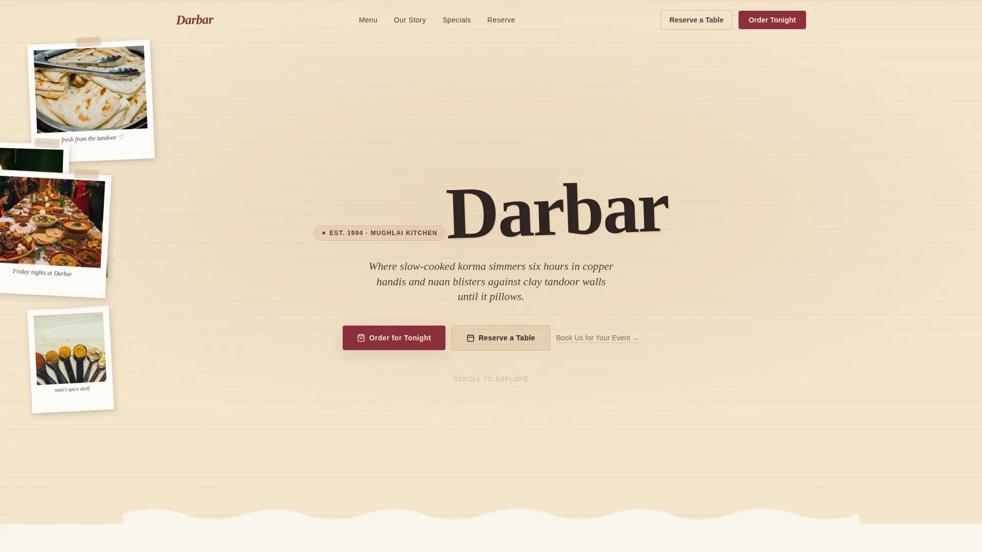 Darbar — Curated Mughlai Cuisine Landing Page Template