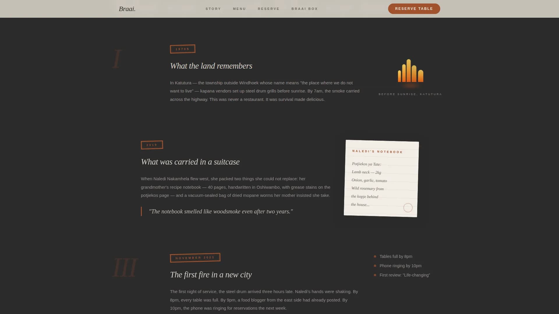 Braai — Signature Namibian Dining Landing Page Template