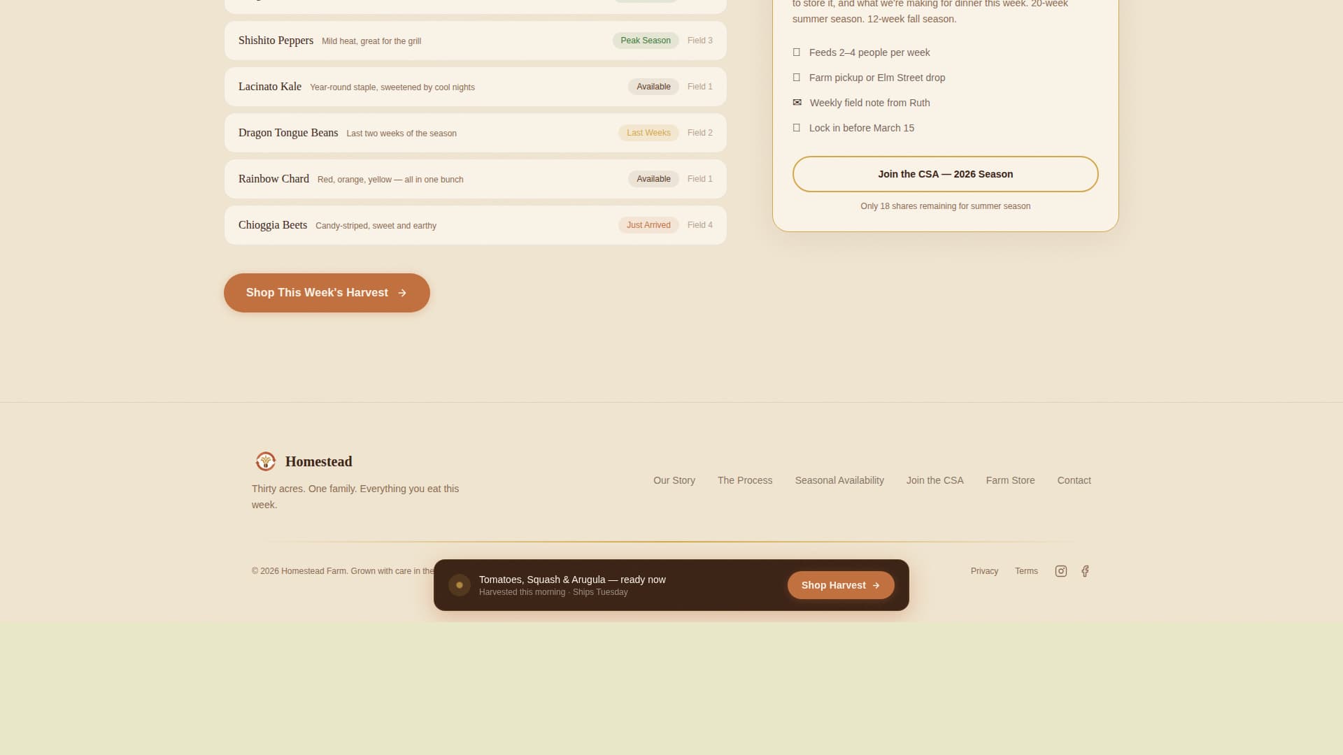 Harvest — Rustic Sustainable Farm Landing Page Template