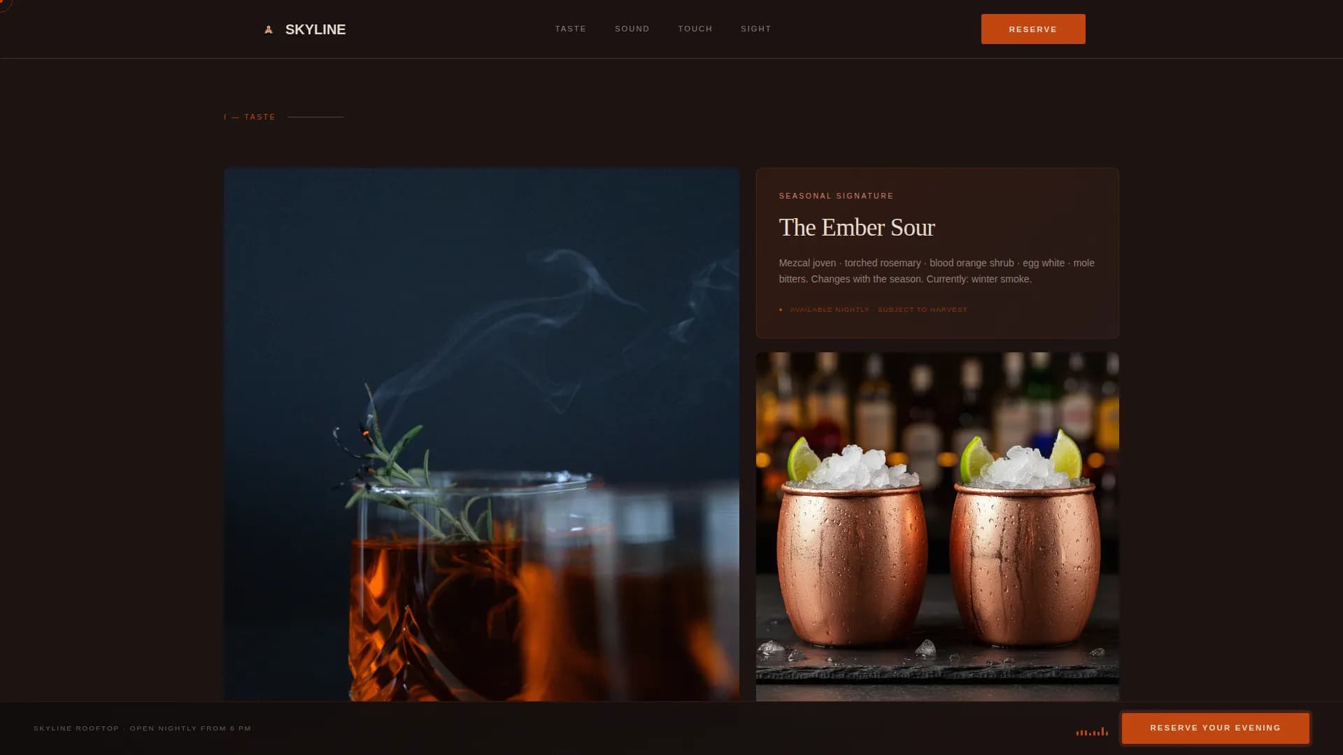 Rooftop Bar Sensory Experience & Booking Website Template