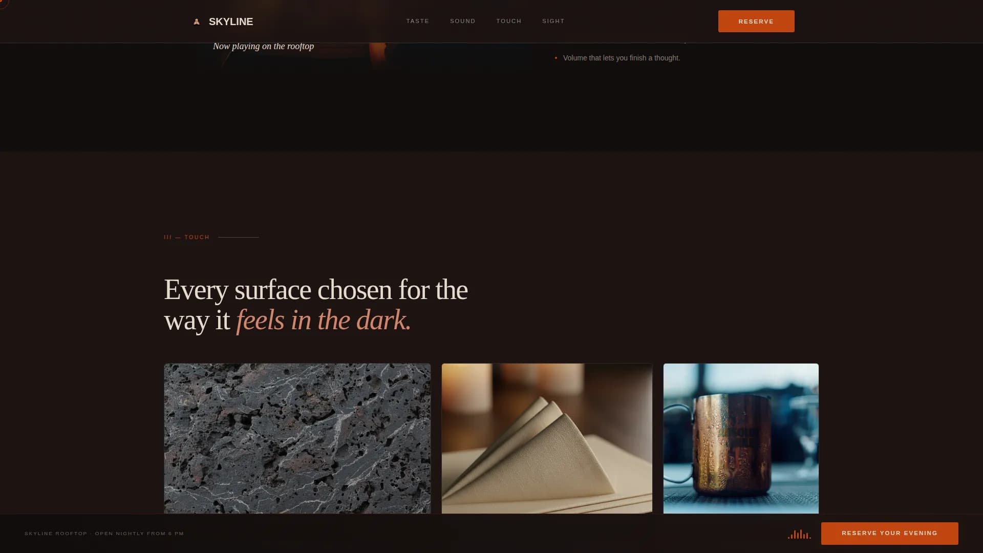Rooftop Bar Sensory Experience & Booking Website Template