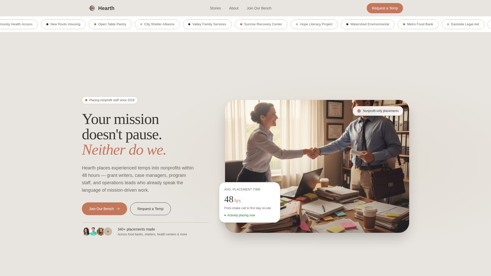 Hearth - Missiondriven Tempstaffing Landing Page Template