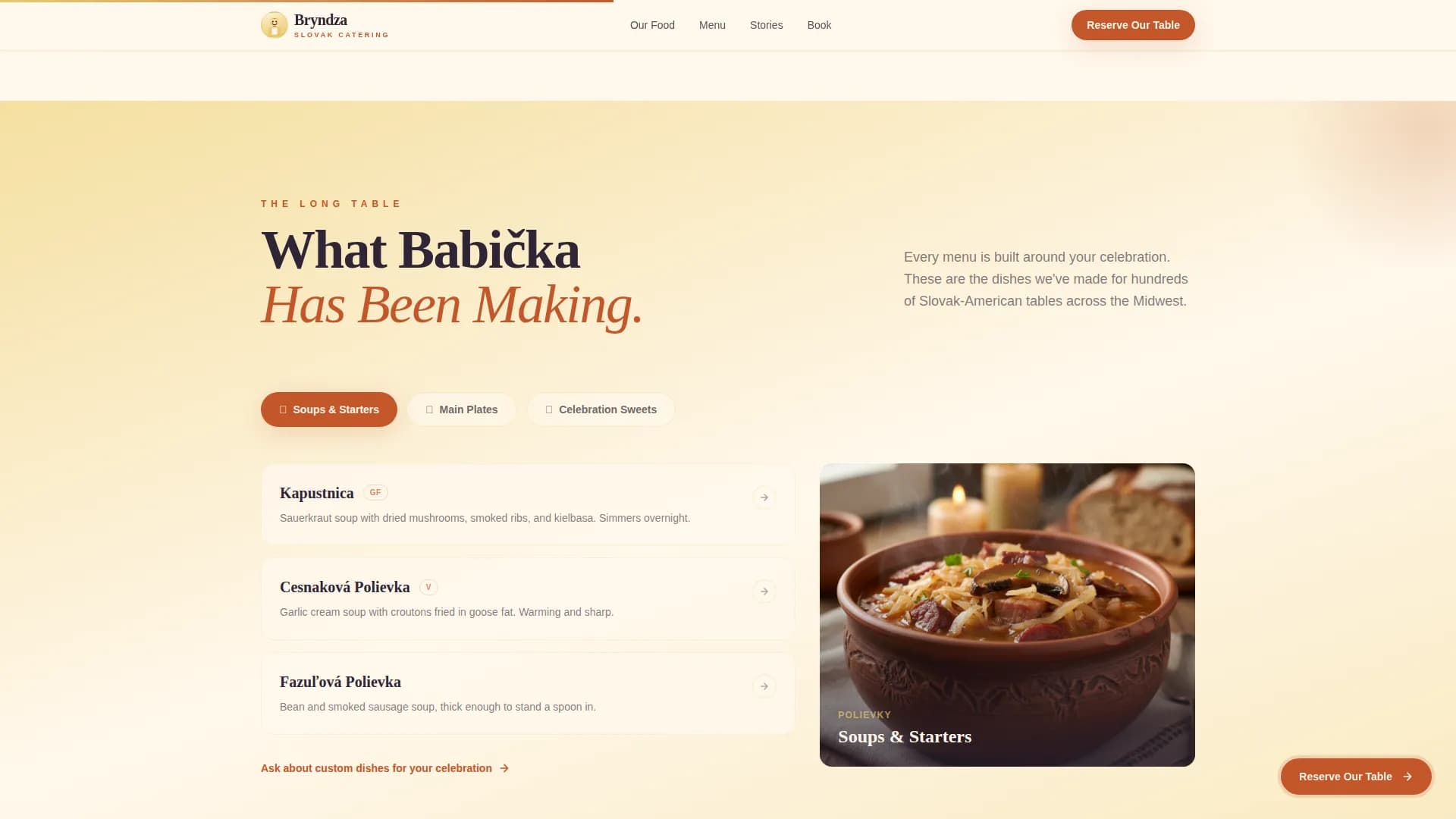 Bryndza - Heartwarming Slovak Catering Landing Page Template
