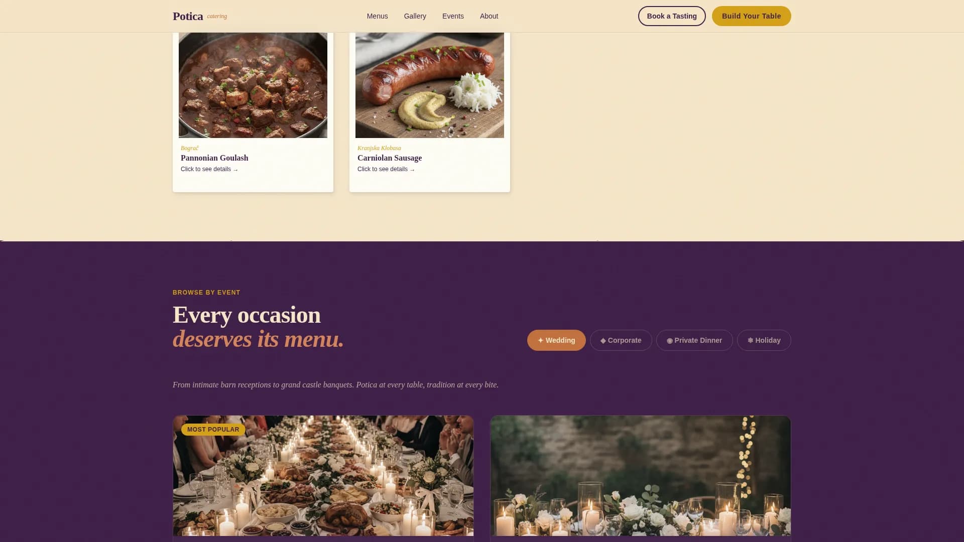 Potica — Masterful Slovenian Catering Landing Page Template