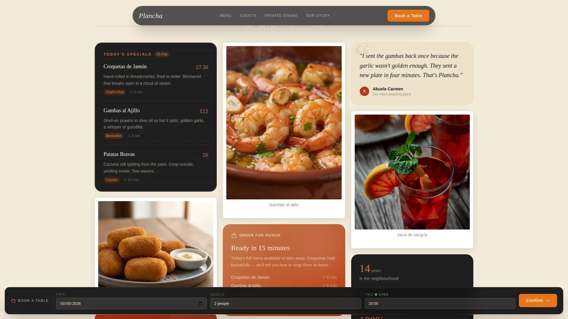 Plancha — Dynamic Spanish Cuisine Landing Page Template