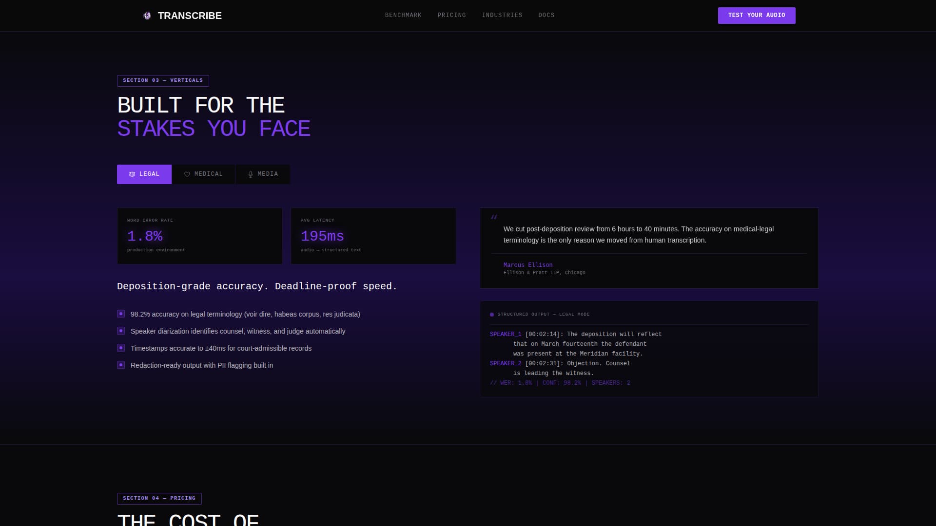 Speech Recognition Technology Pricing & Packages Website Template