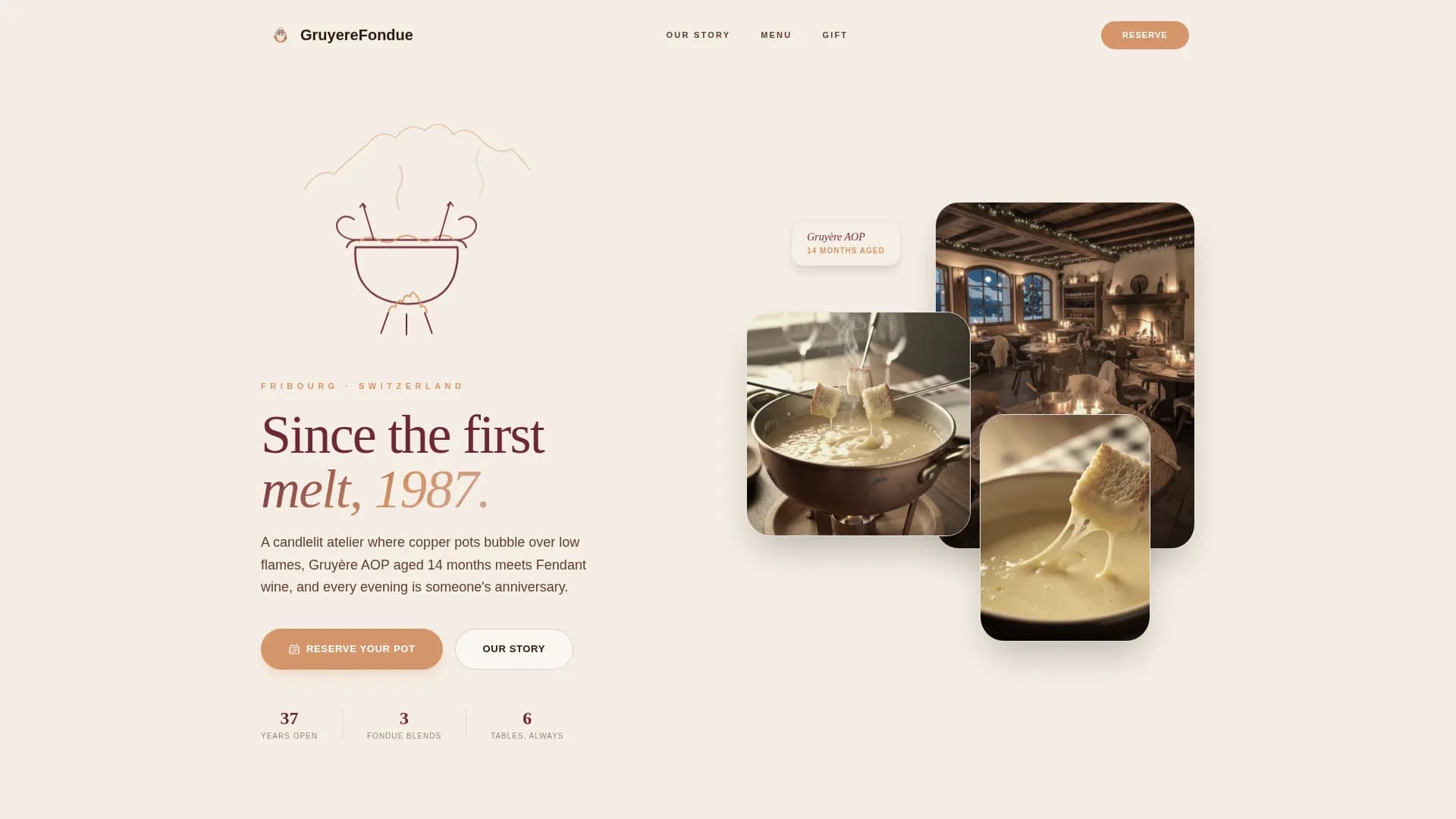 Gruyre — Luxe Fondue Restaurant Landing Page Template