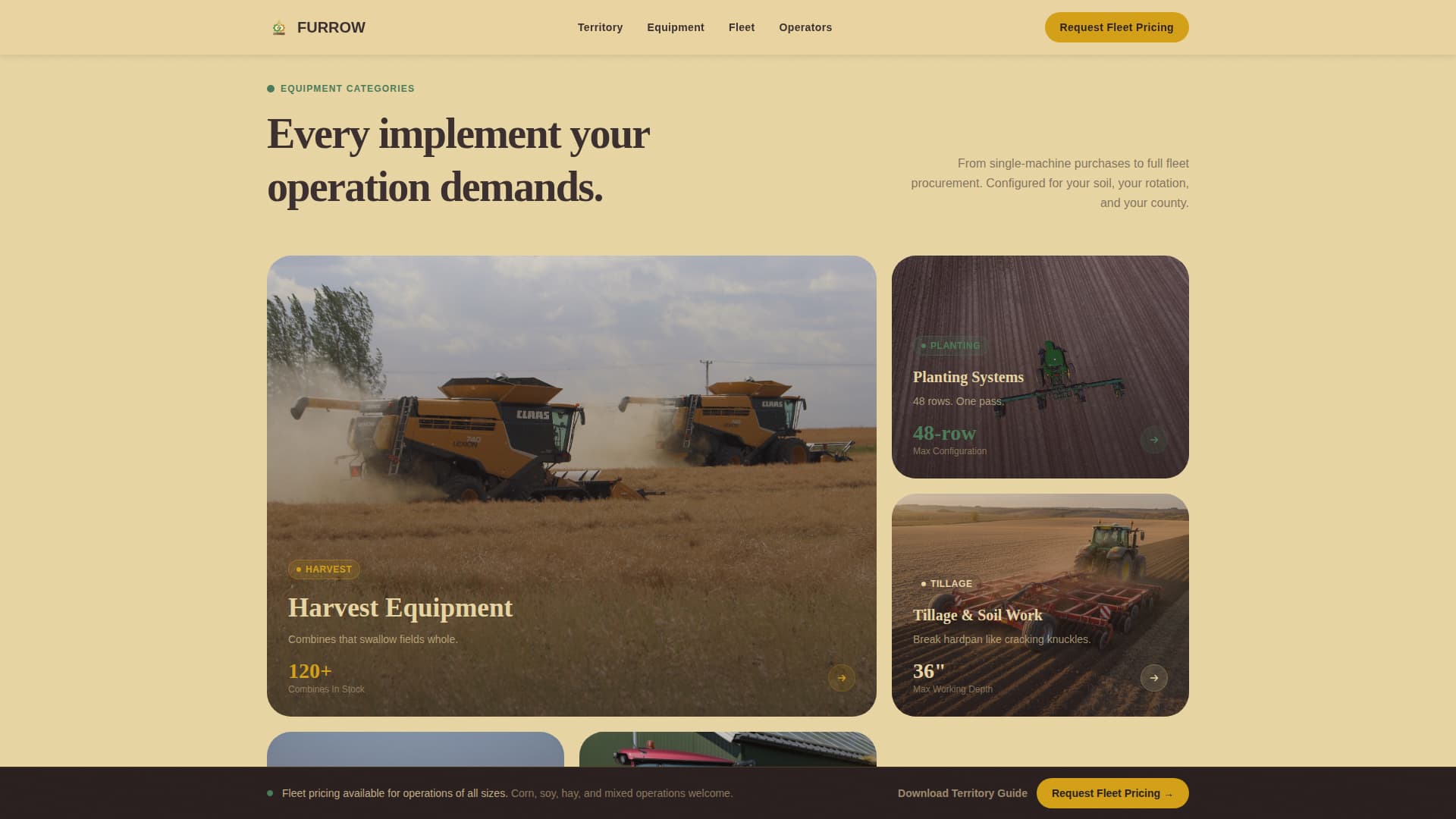 Agricultural Equipment & Supply Pricing & Packages Website Template