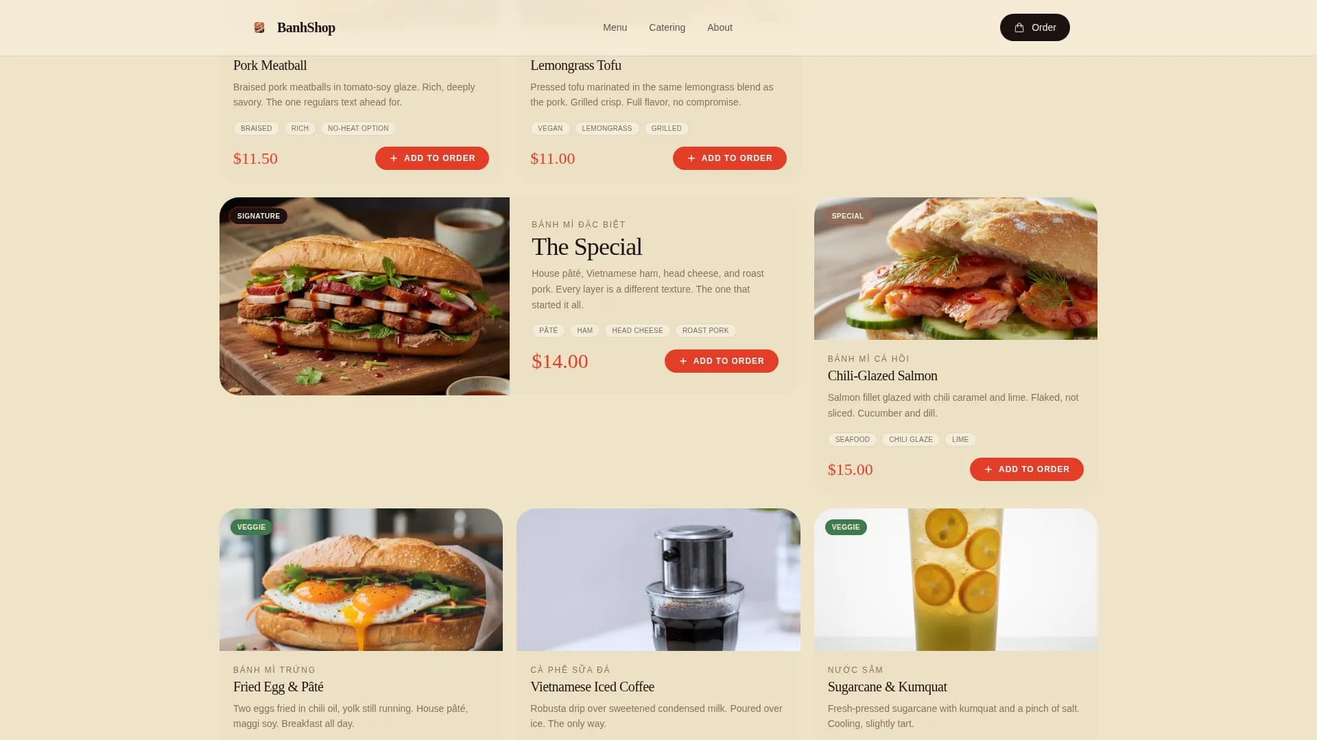 Bánh - Haute Craft Vietnamese Sandwich Shop Landing Page Template