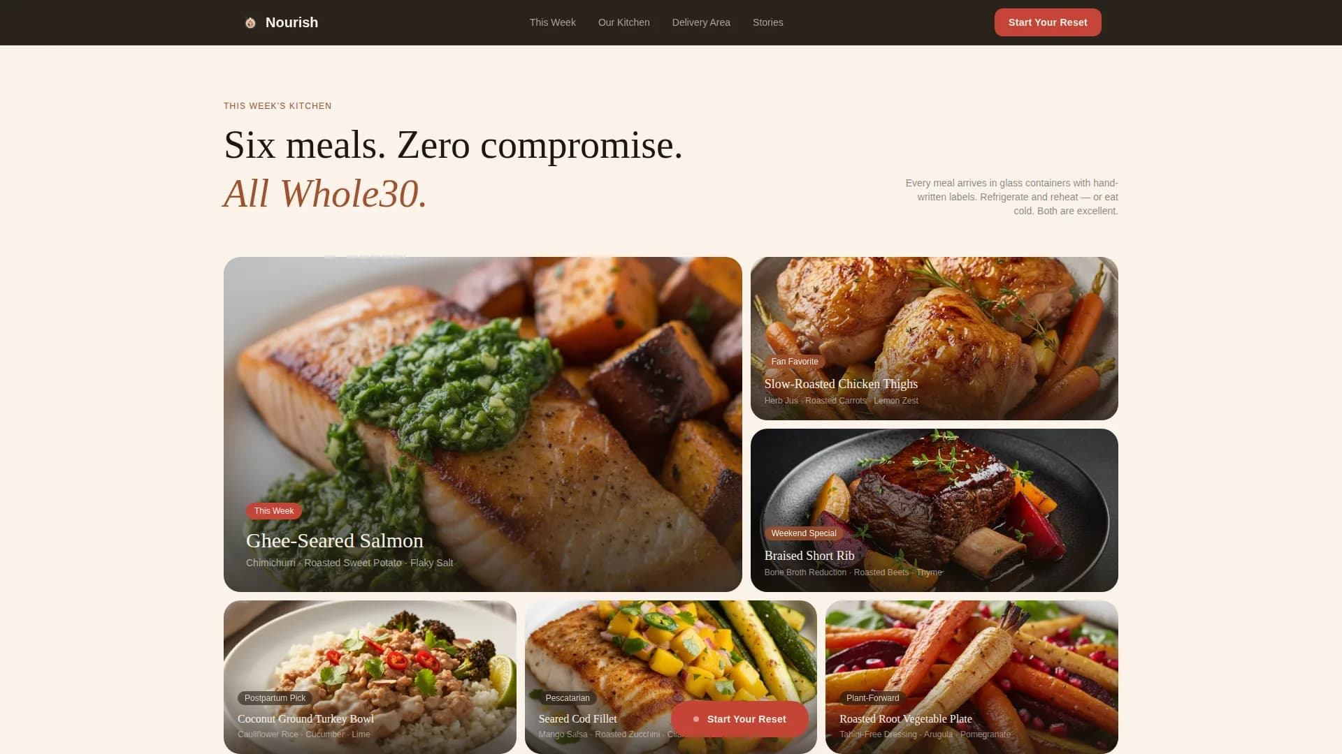 Nourish — Whole30 Catering Landing Page Template