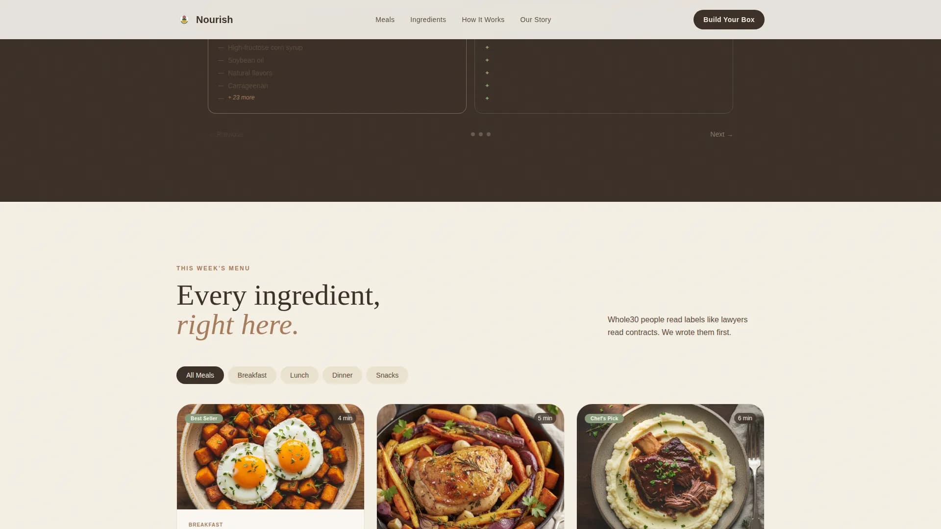 Nourish — Whole30 Meal Delivery Landing Page Template