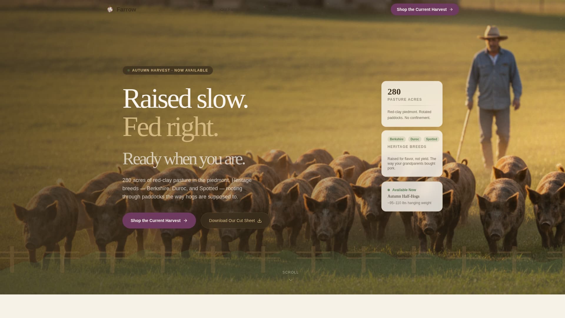 Farrow - Immersive Hog Farm Landing Page Template
