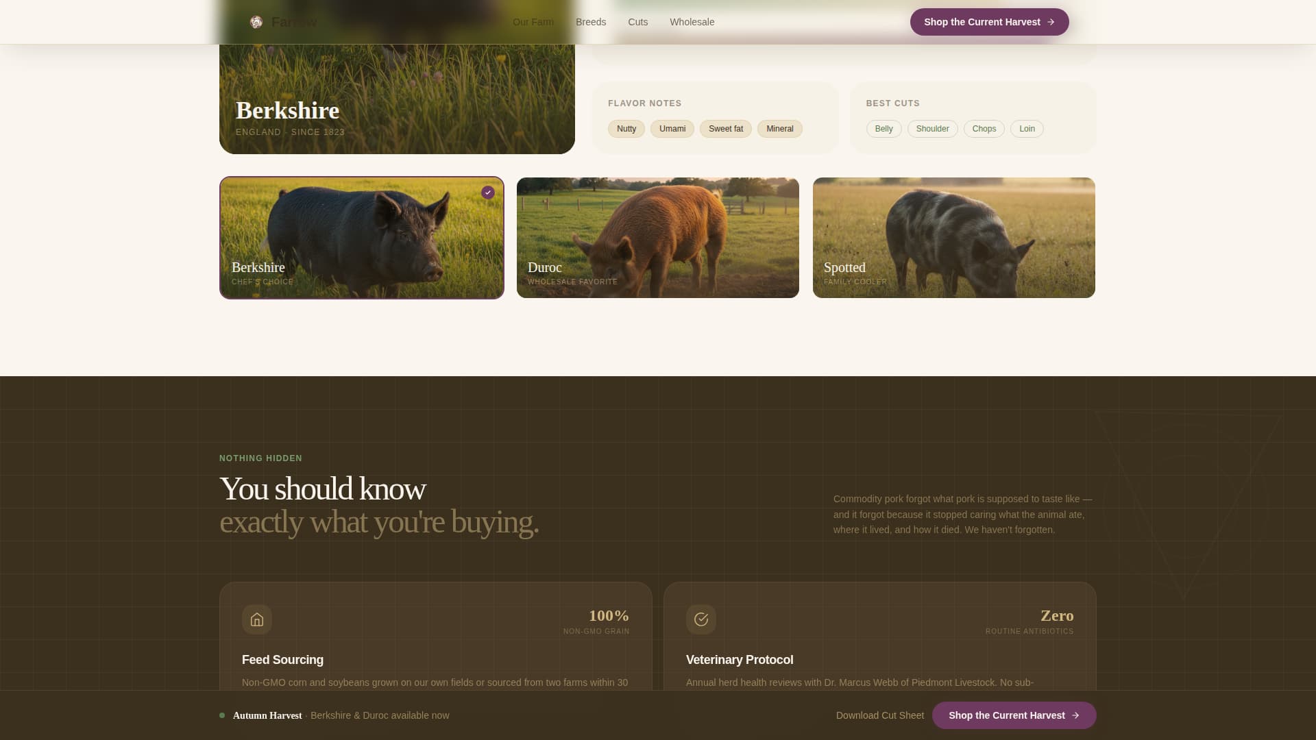 Farrow - Immersive Hog Farm Landing Page Template