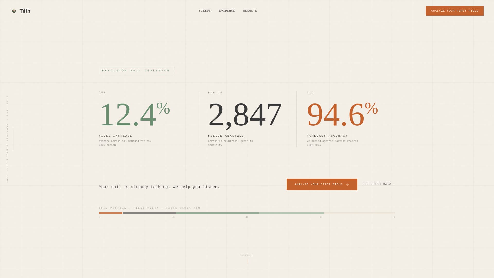 Tilth - Precision Soil Analytics Landing Page Template