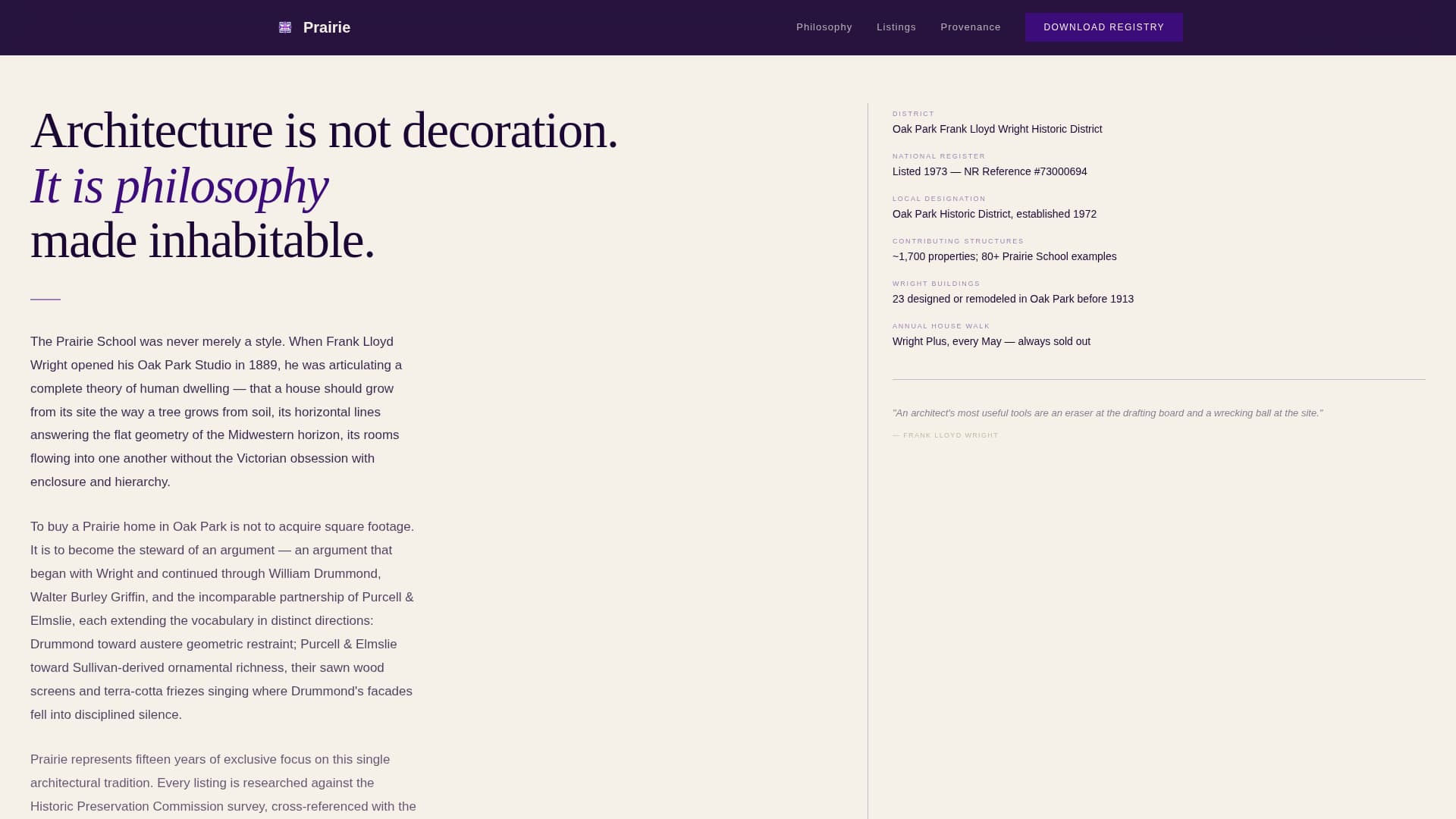 Prairie Style Architecture Blog Website Template