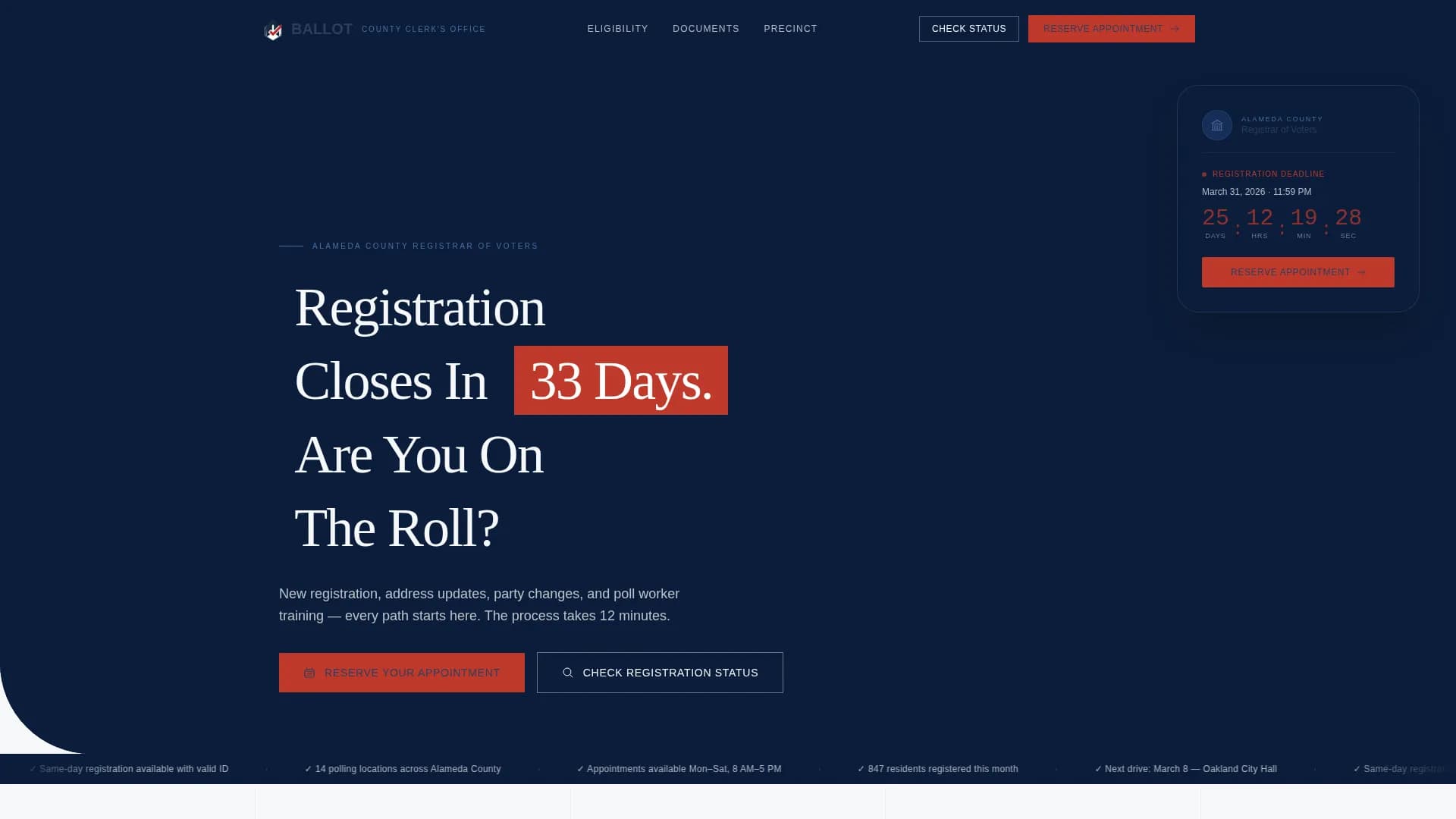 Voter Registration Government Appointment Booking Website Template