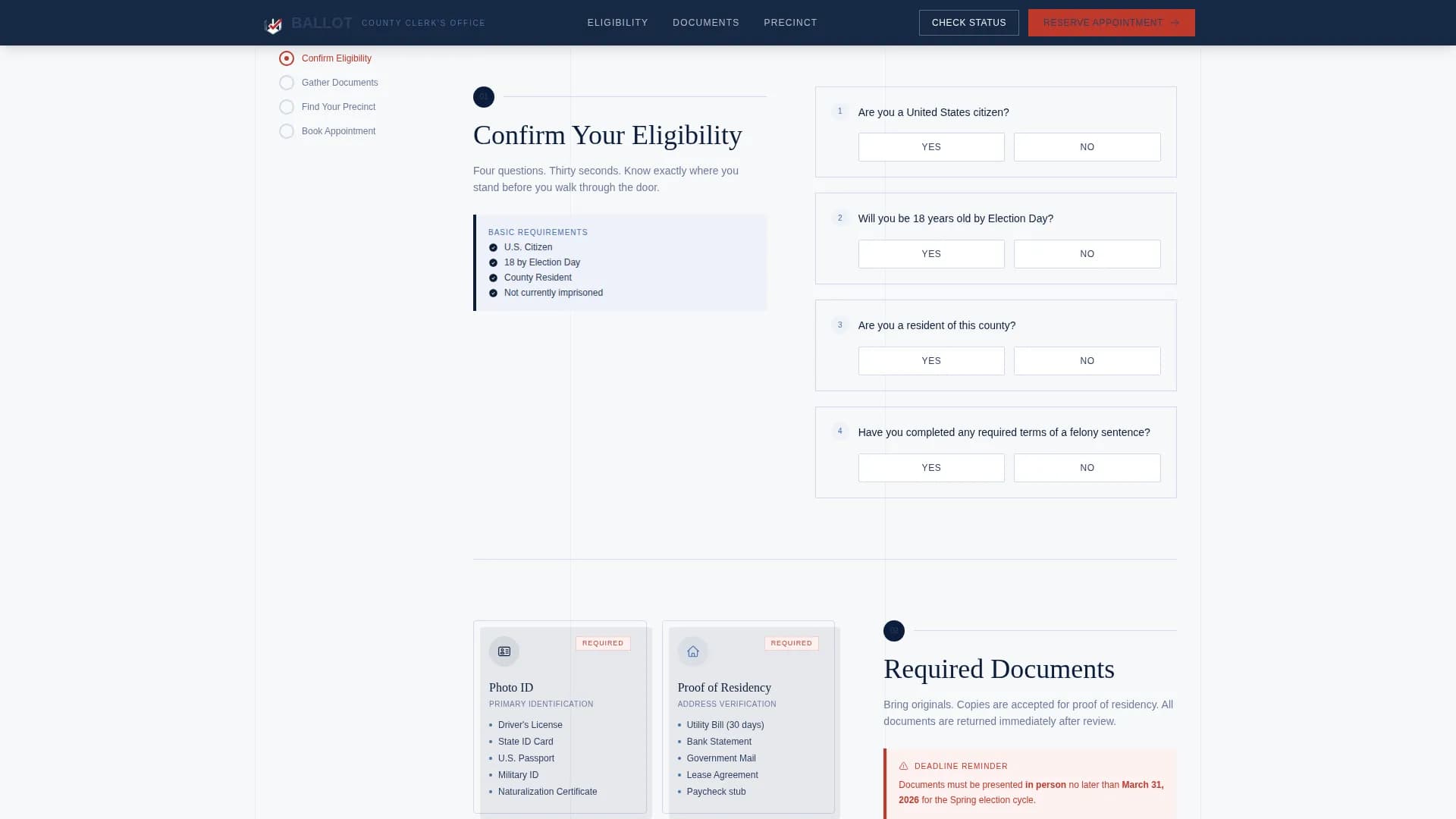 Voter Registration Government Appointment Booking Website Template