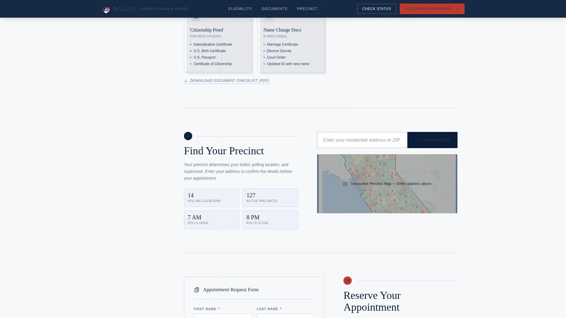Voter Registration Government Appointment Booking Website Template