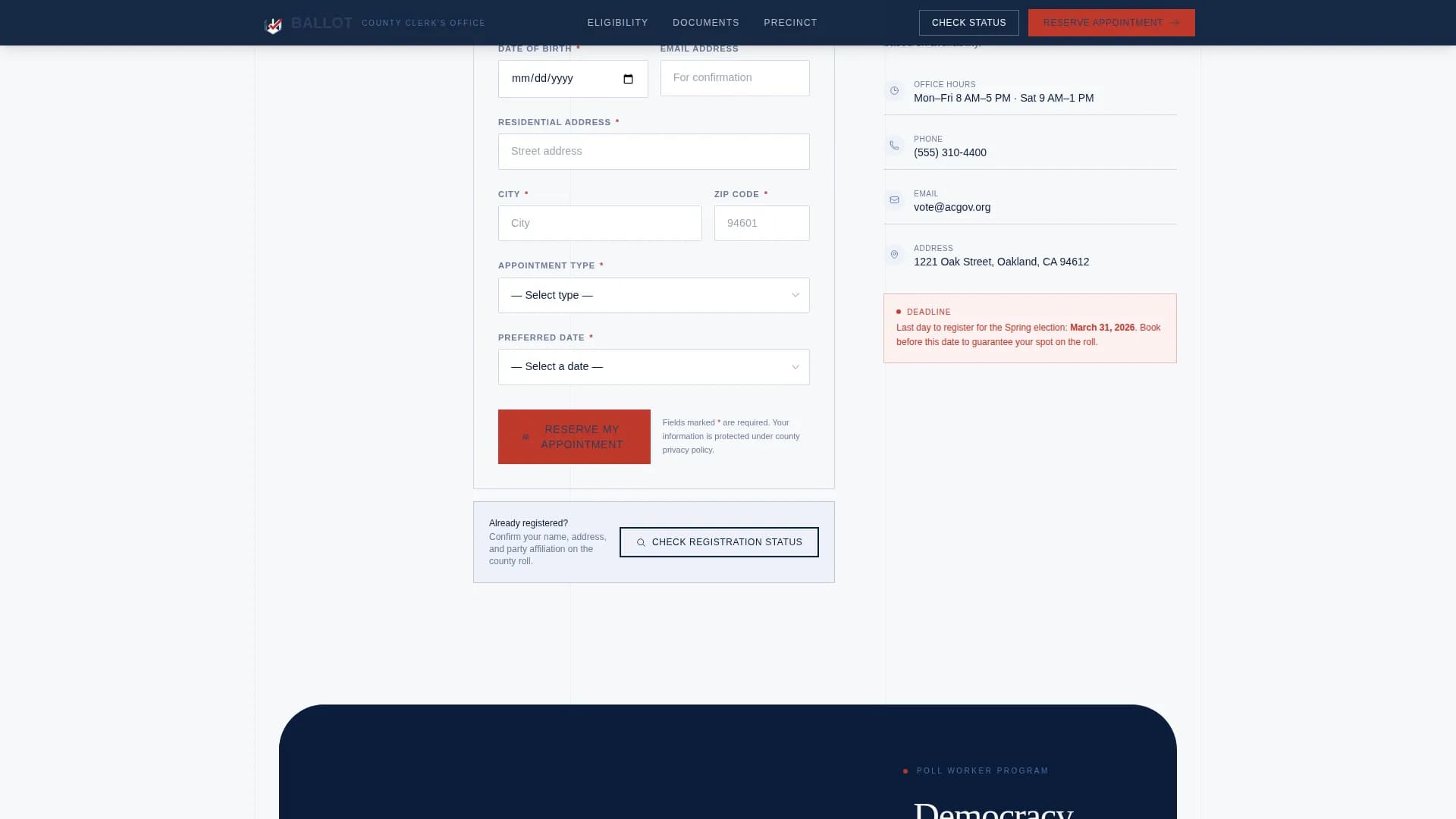 Voter Registration Government Appointment Booking Website Template