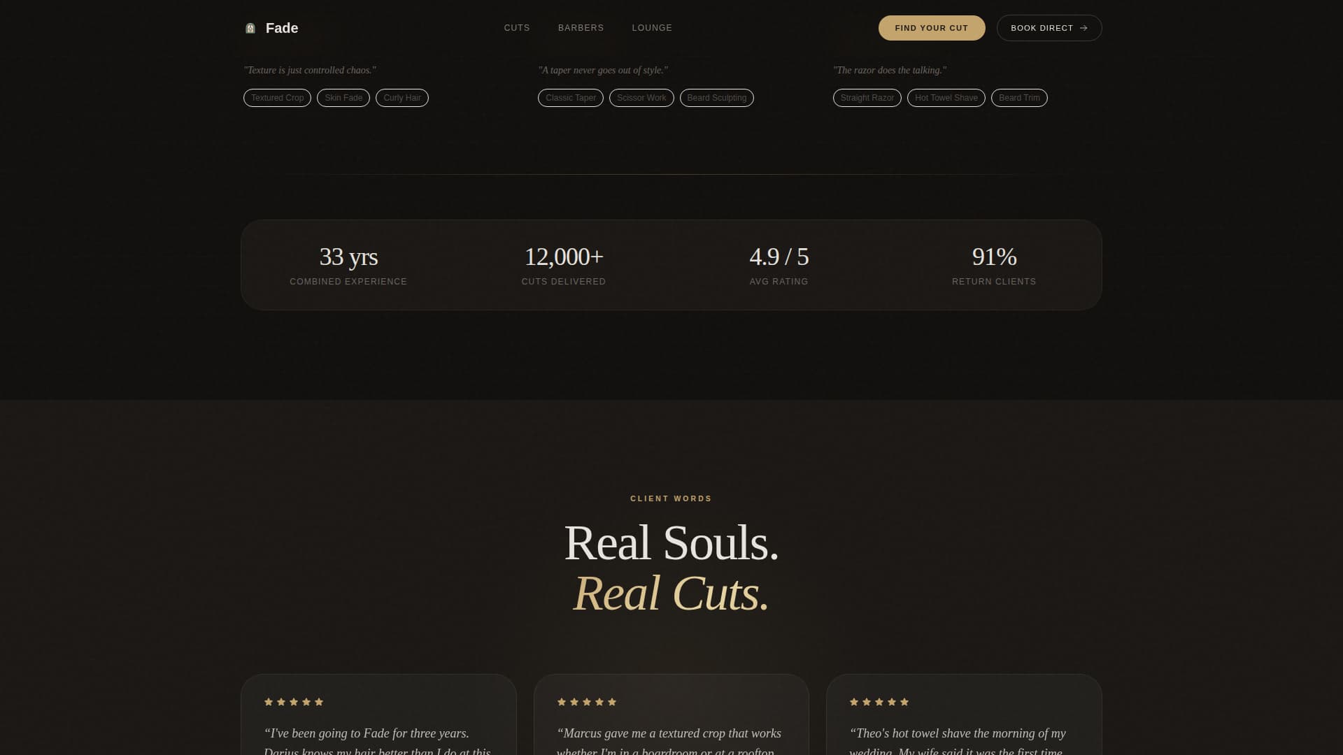 Premium Barber Lounge Experience Website Template