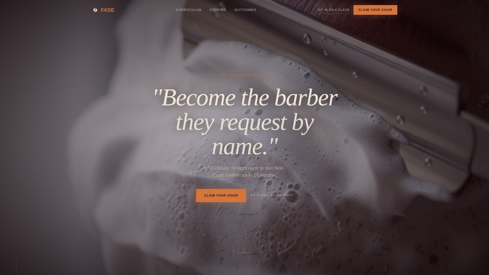 Fade - Immersive Barbering Landing Page Template